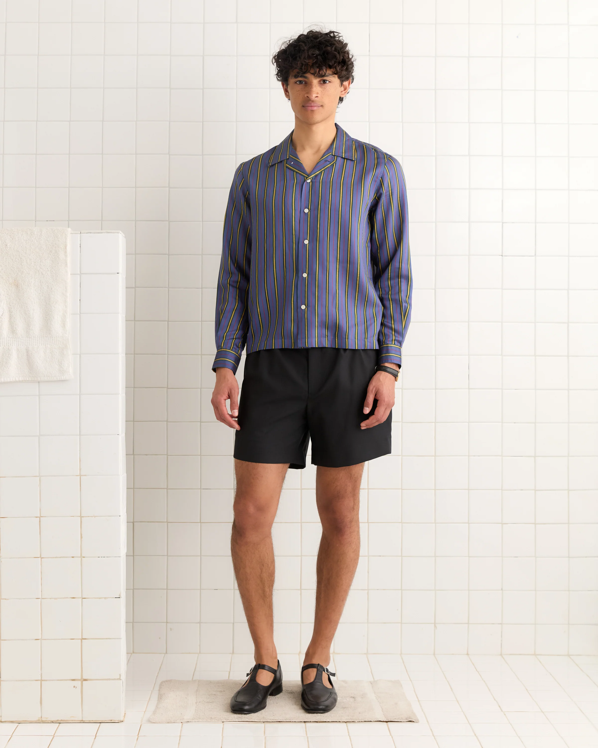 Alumni Stripe Long Sleeve Shirt- Blue