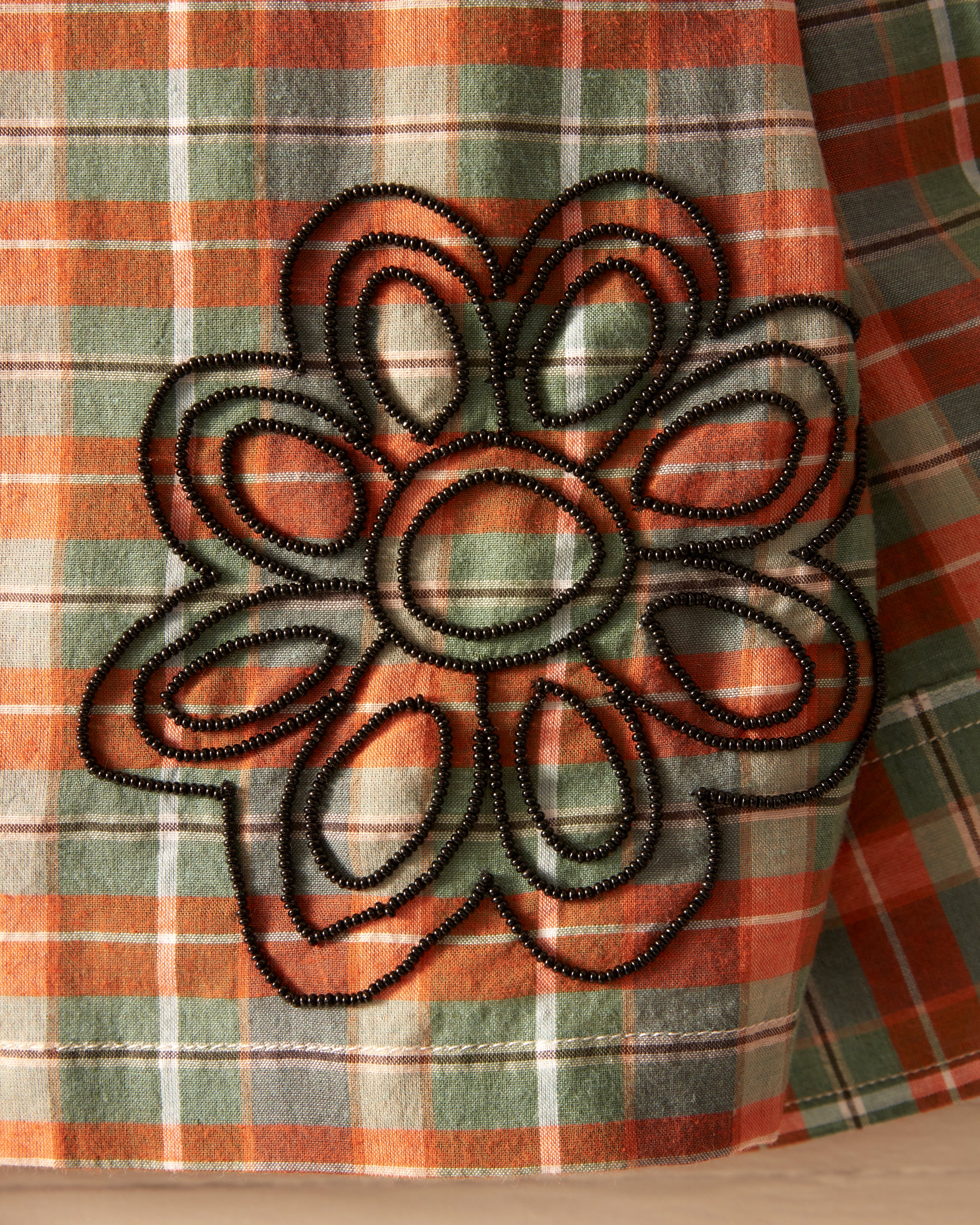 Beaded Floral Madras Long Sleeve Shirt - Blue - Image 3