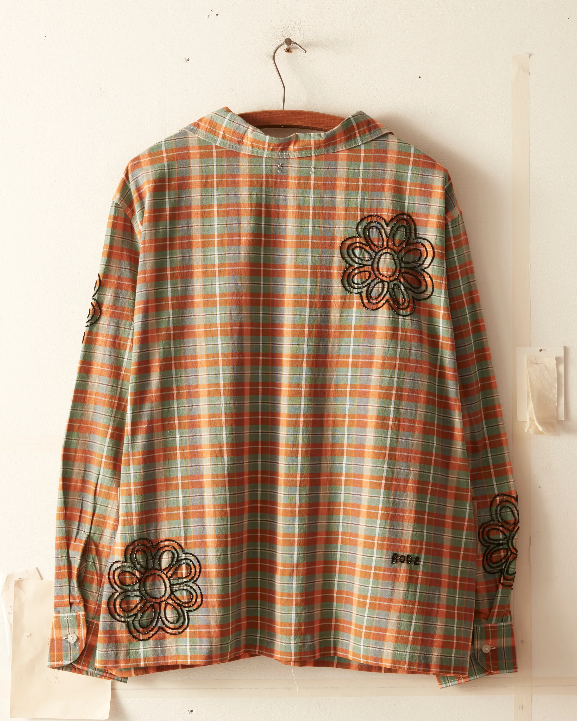 Beaded Floral Madras Long Sleeve Shirt - Blue - Image 5