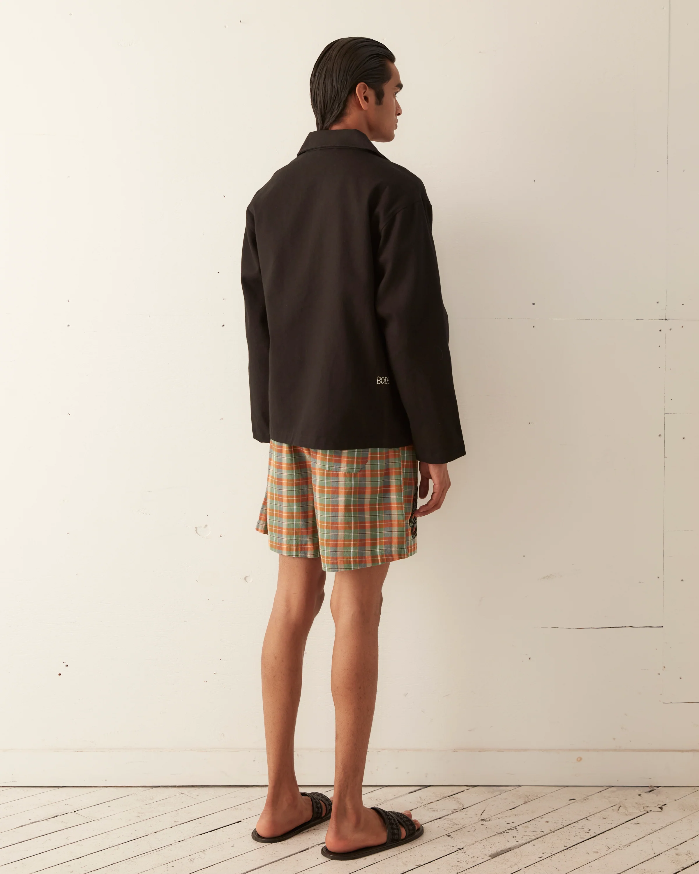 Beaded Floral Madras Shorts - Blue - Image 5
