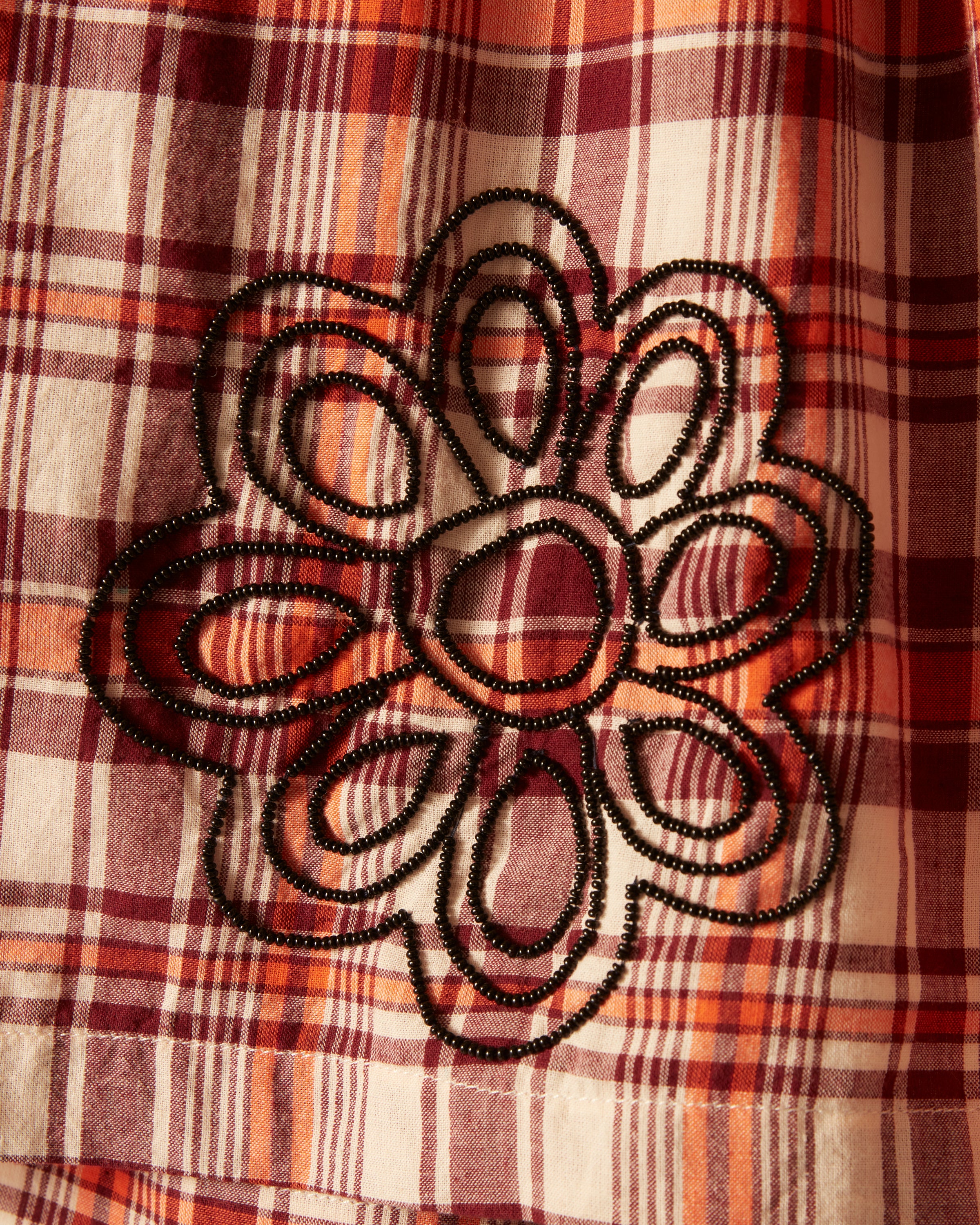 Beaded Floral Madras Shorts - Red - Image 3