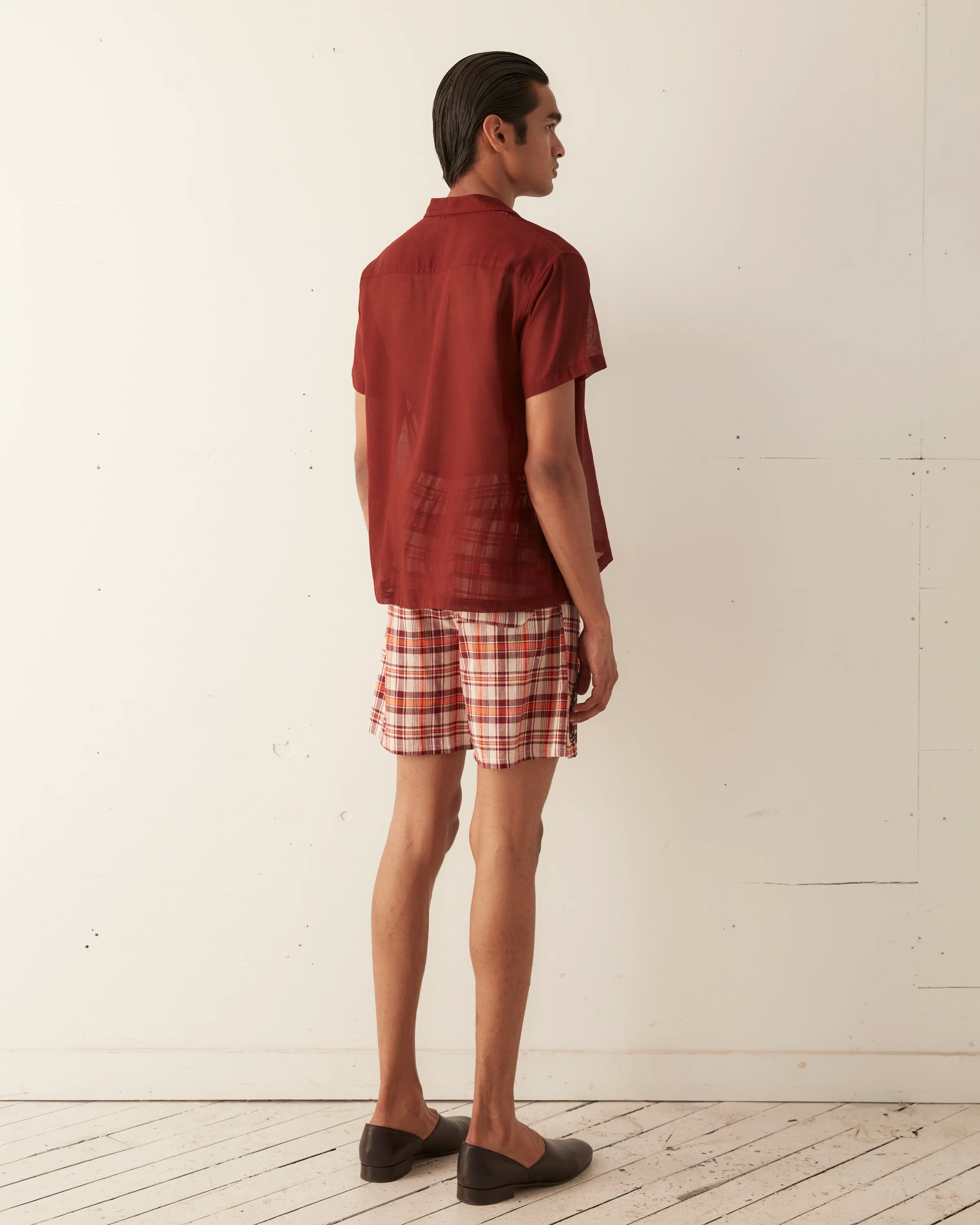 Beaded Floral Madras Shorts - Red - Image 5