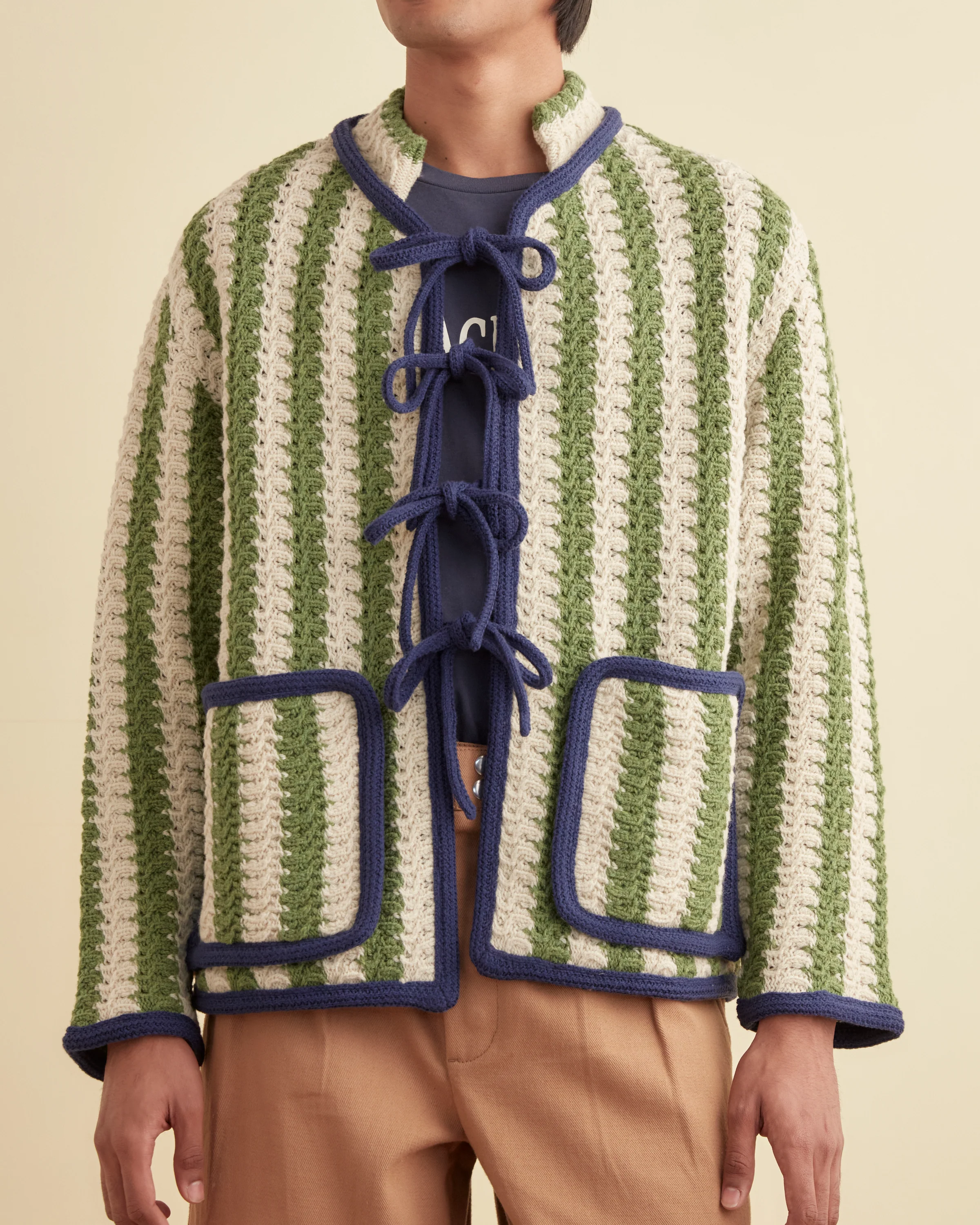 Bold Stripe Cardigan - Green/Cream - Image 2