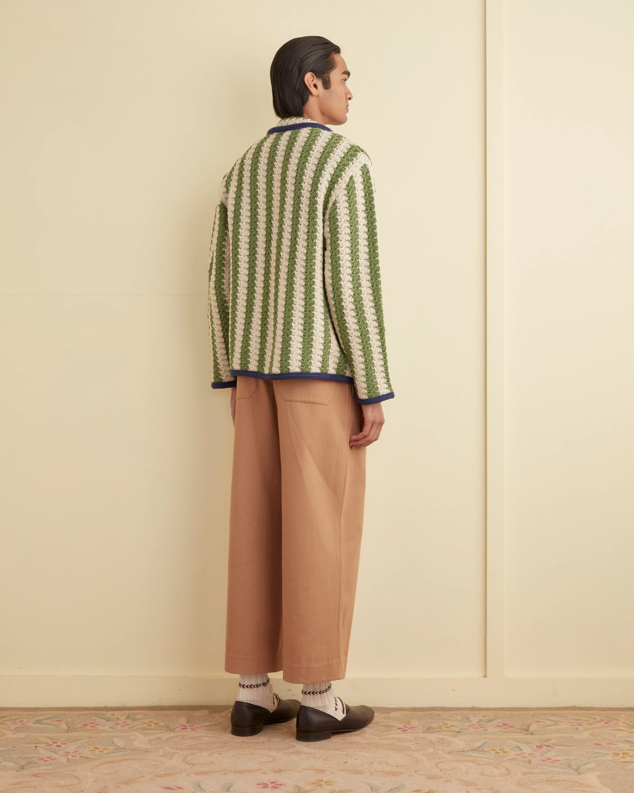 Bold Stripe Cardigan - Green/Cream - Image 3