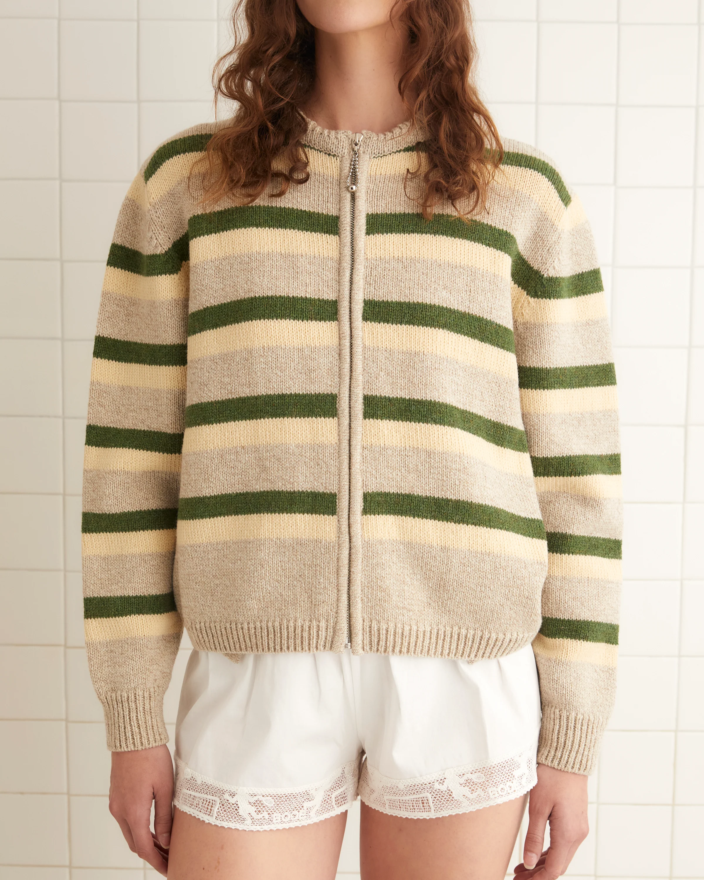 Brewster Cardigan - Tan/Green