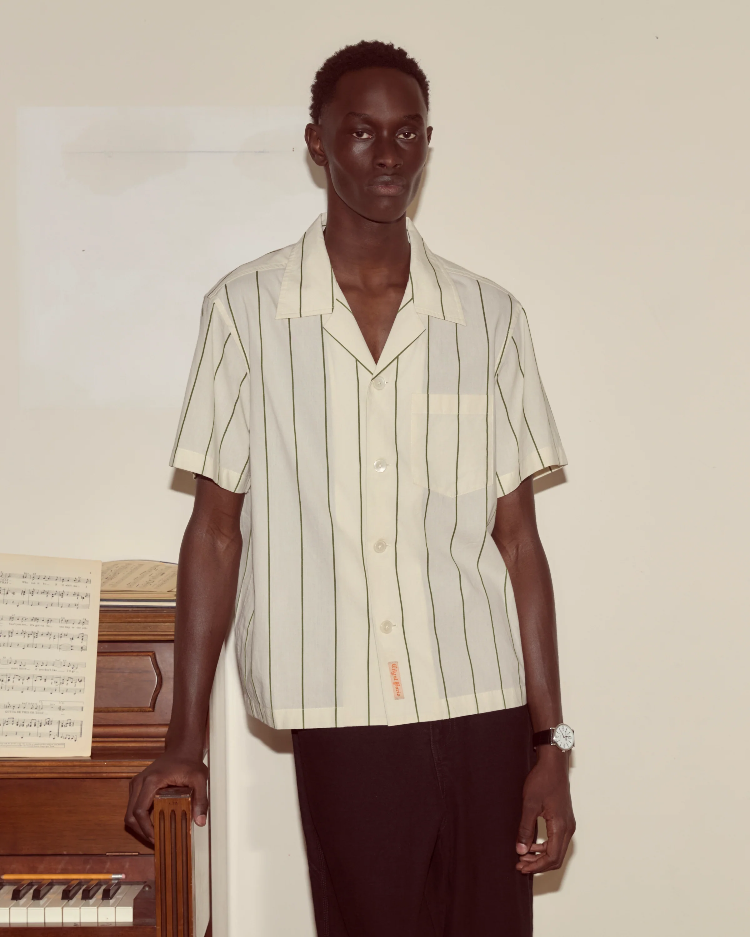 Celery Stripe Short Sleeve Shirt