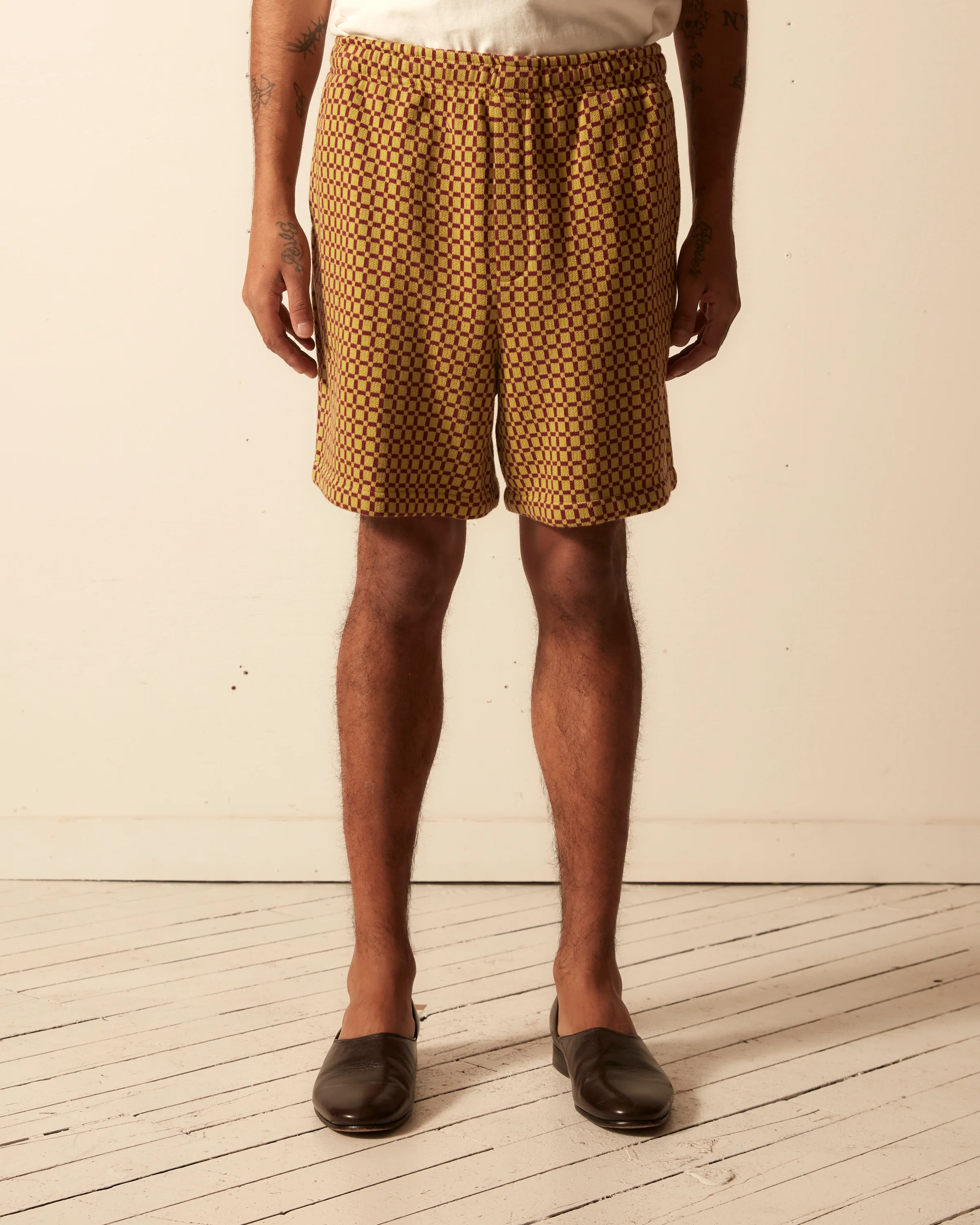 Checker Jacquard Rugby Short - Green and Maroon - Image 2
