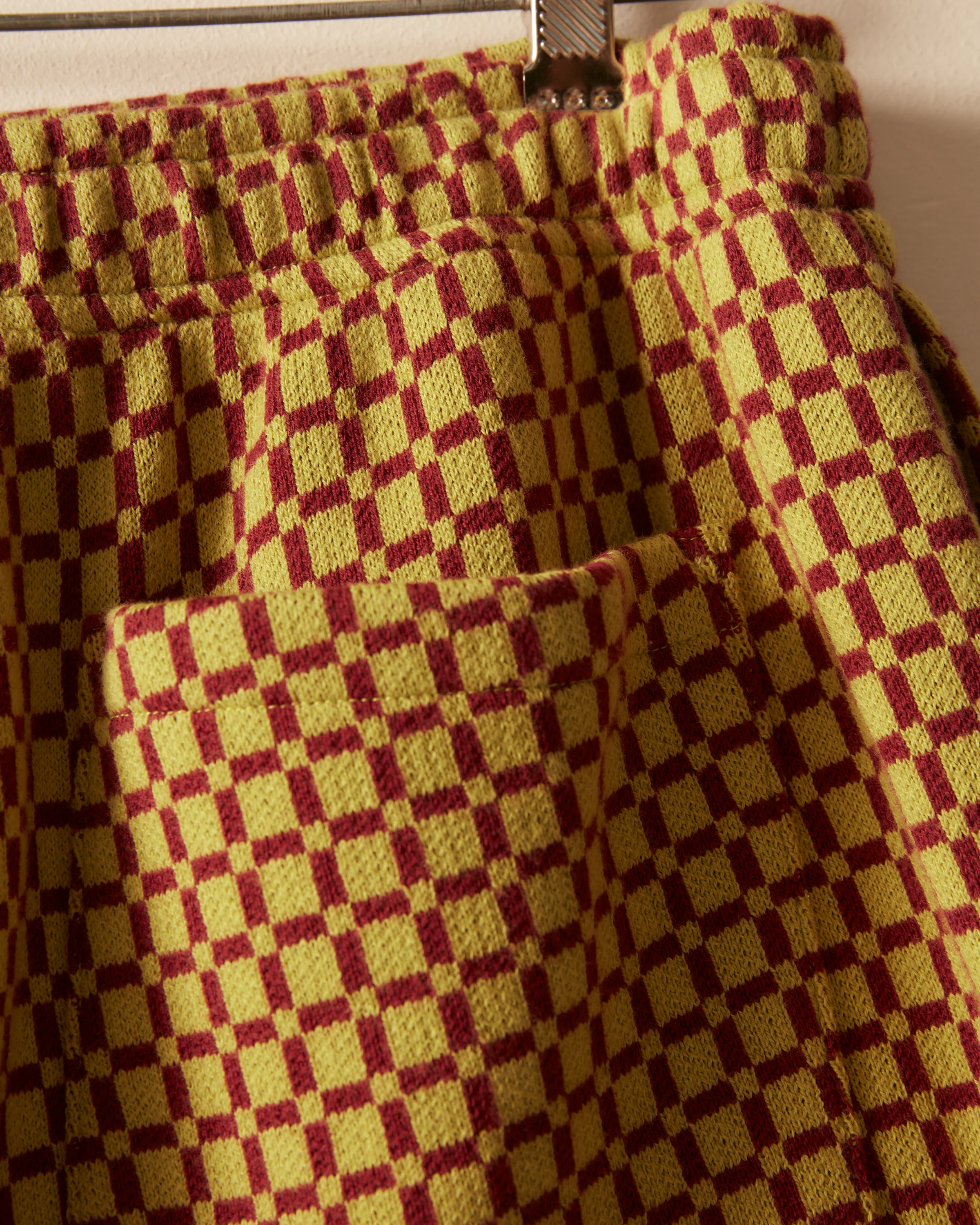 Checker Jacquard Rugby Short - Green and Maroon - Image 3