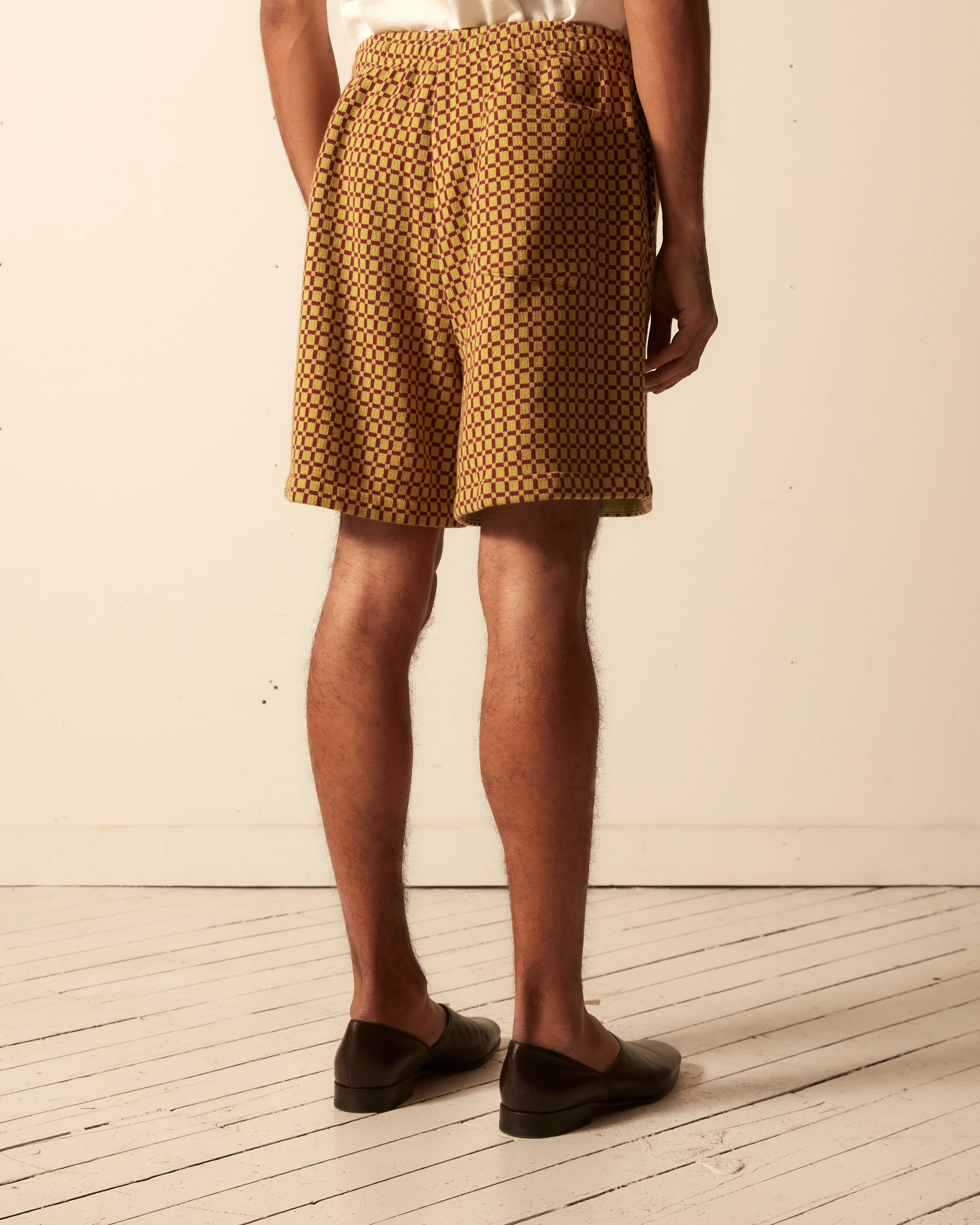 Checker Jacquard Rugby Short - Green and Maroon - Image 4
