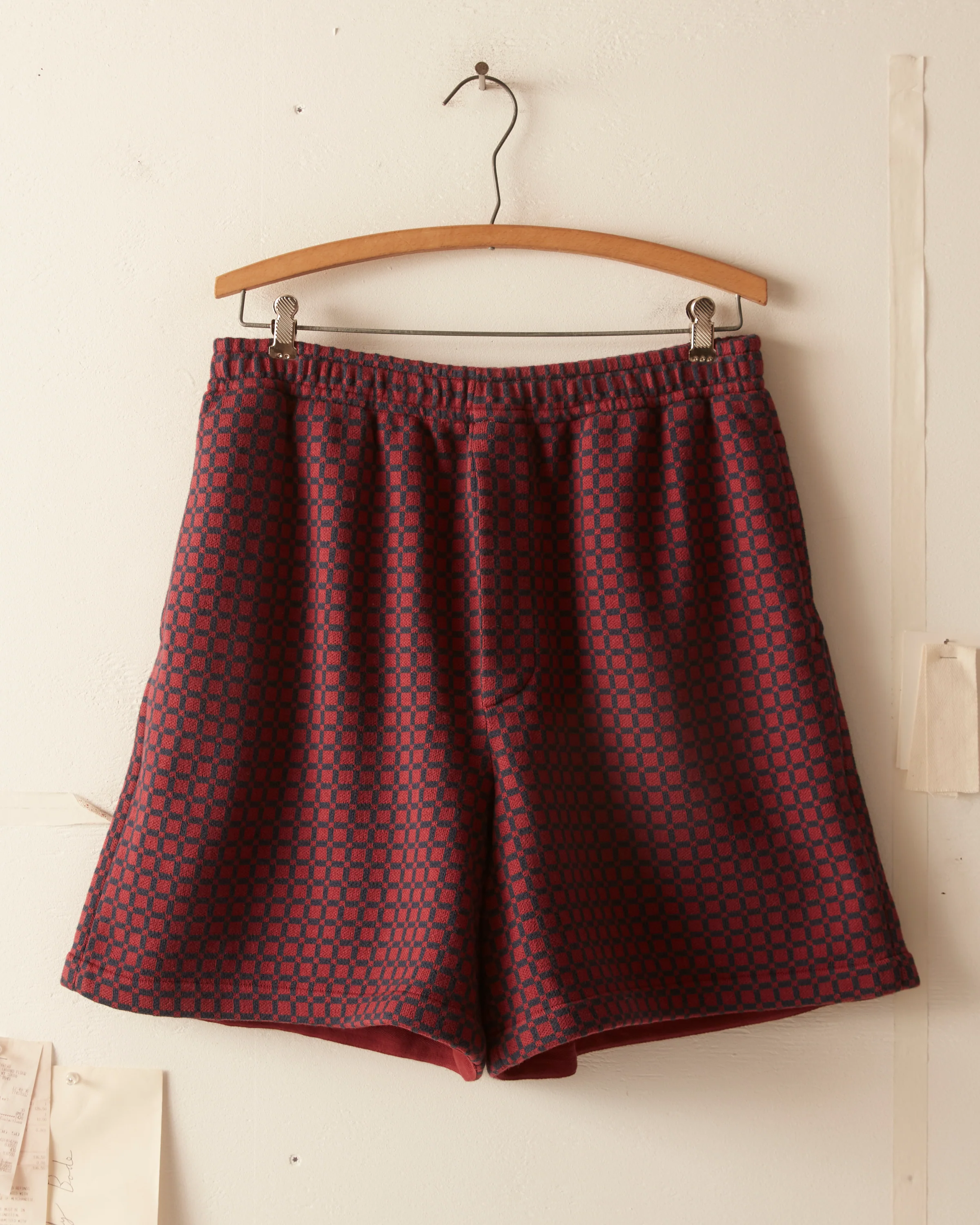 Checker Jacquard Rugby Short - Navy and Maroon