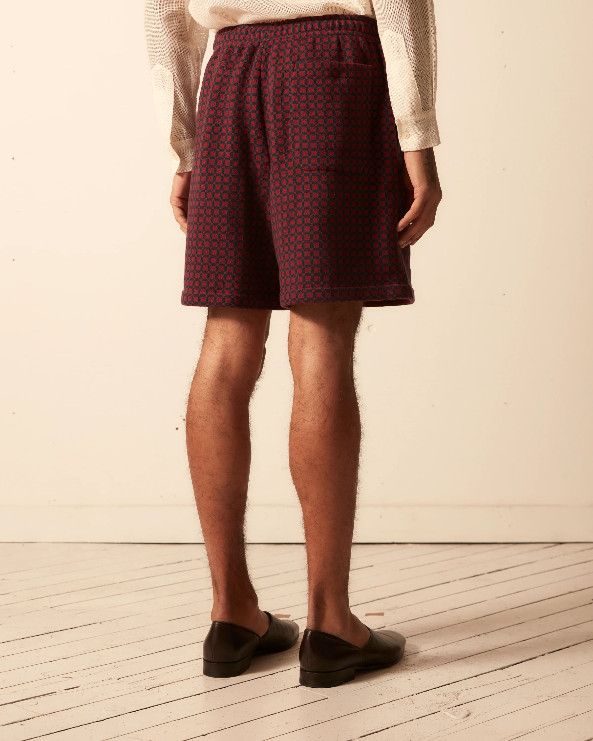 Checker Jacquard Rugby Short - Navy and Maroon - Image 4
