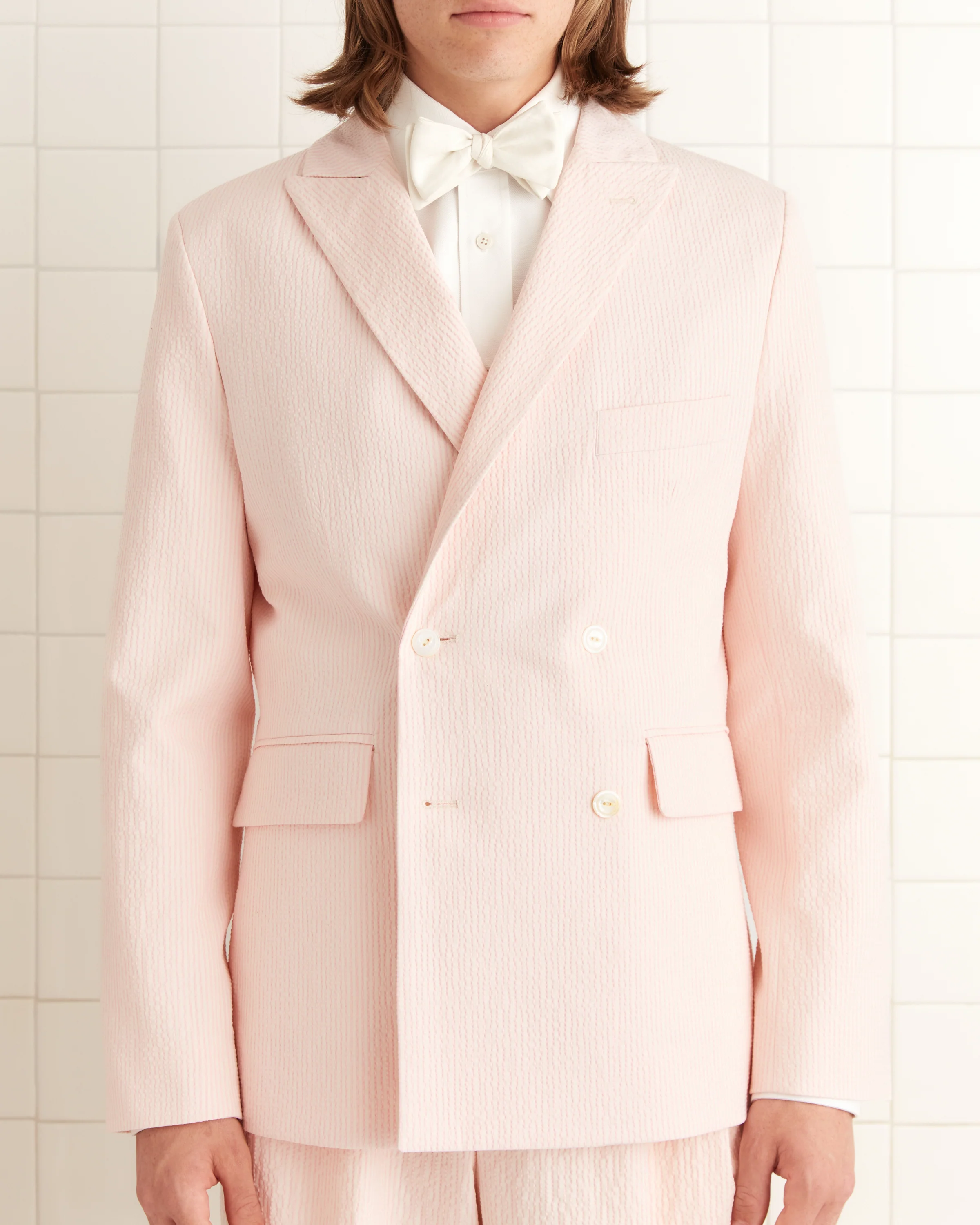 Club Stripe Double-Breasted Suit Jacket - Pink/White - Image 2
