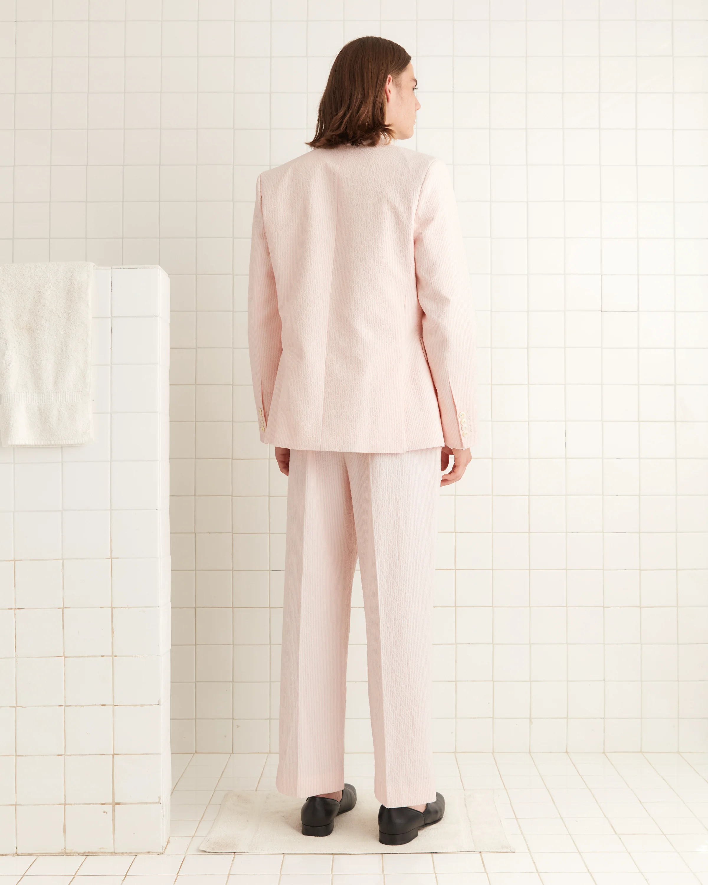 Club Stripe Double-Breasted Suit Jacket - Pink/White - Image 3