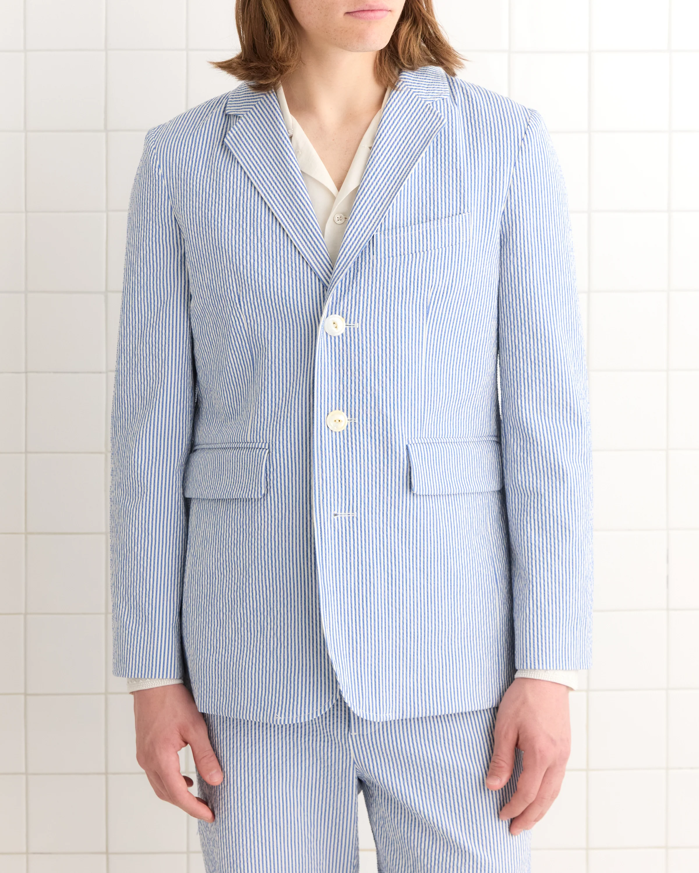 Club Stripe Single-Breasted Suit Jacket - Blue/White