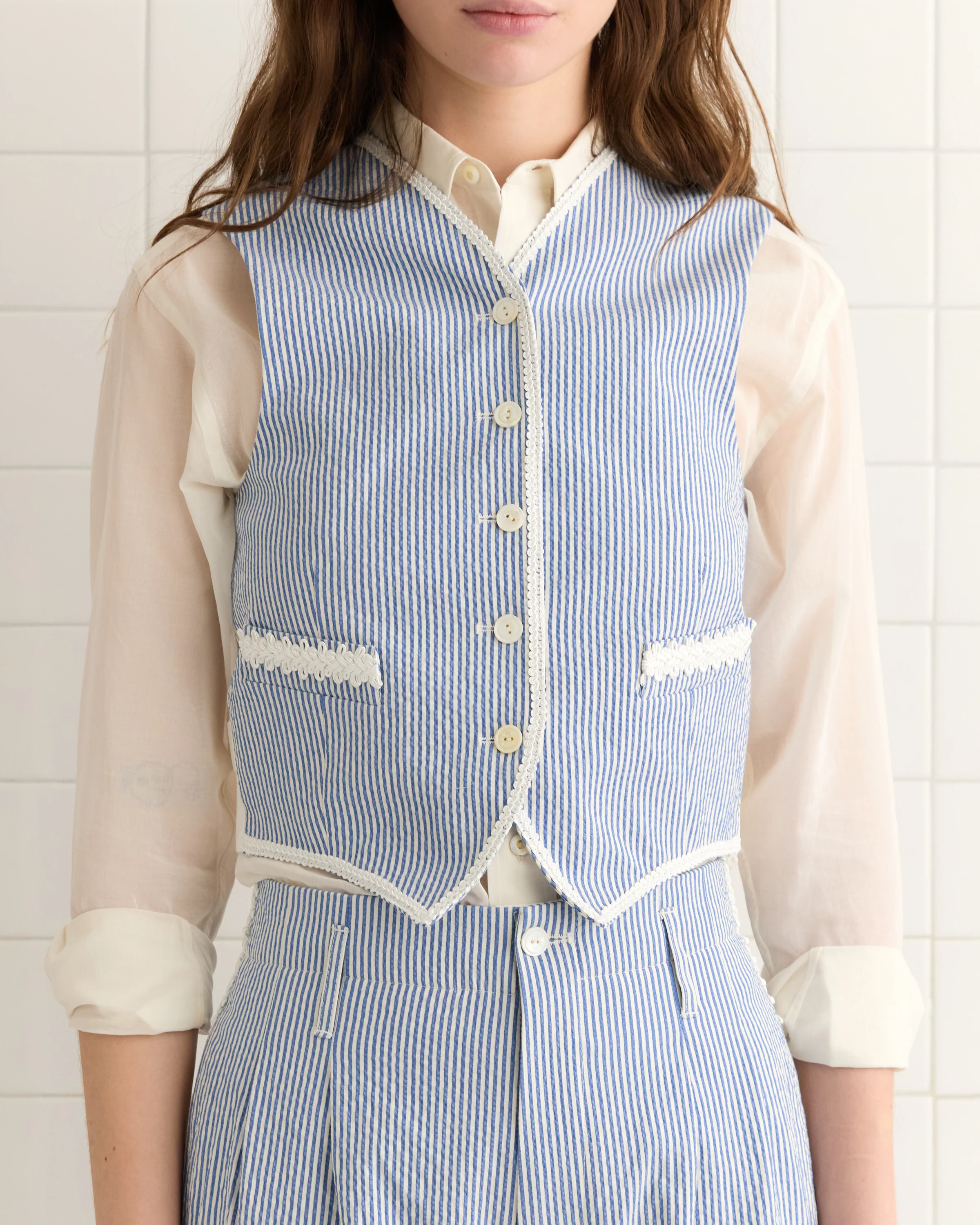 Club Stripe Waistcoat - Blue/White - Image 2