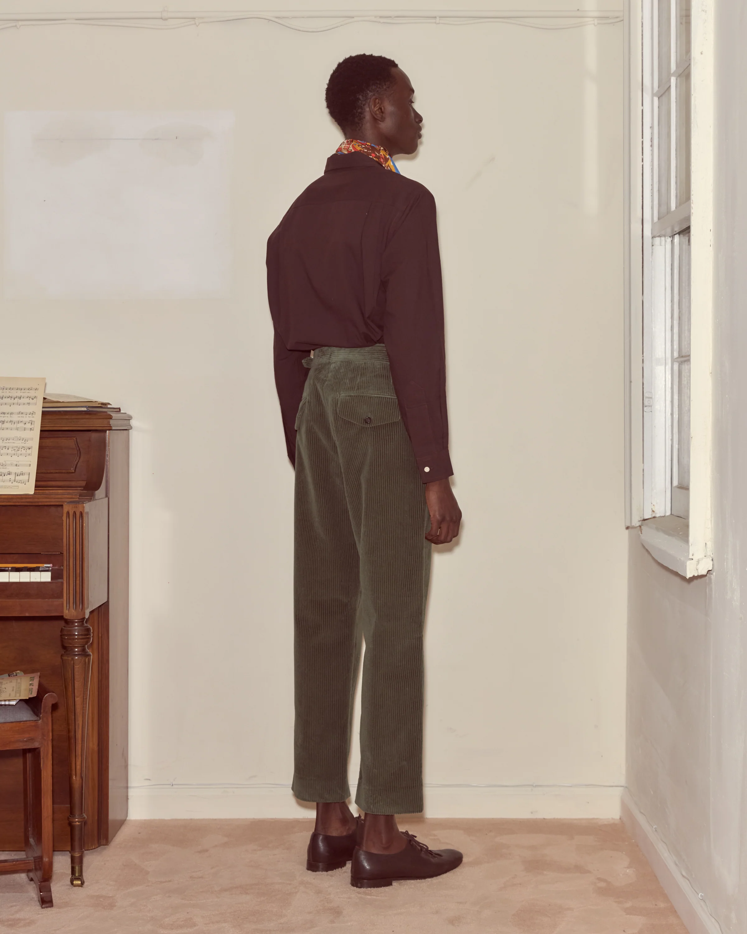 Corduroy Side-Buckle Trousers - Green - Image 3