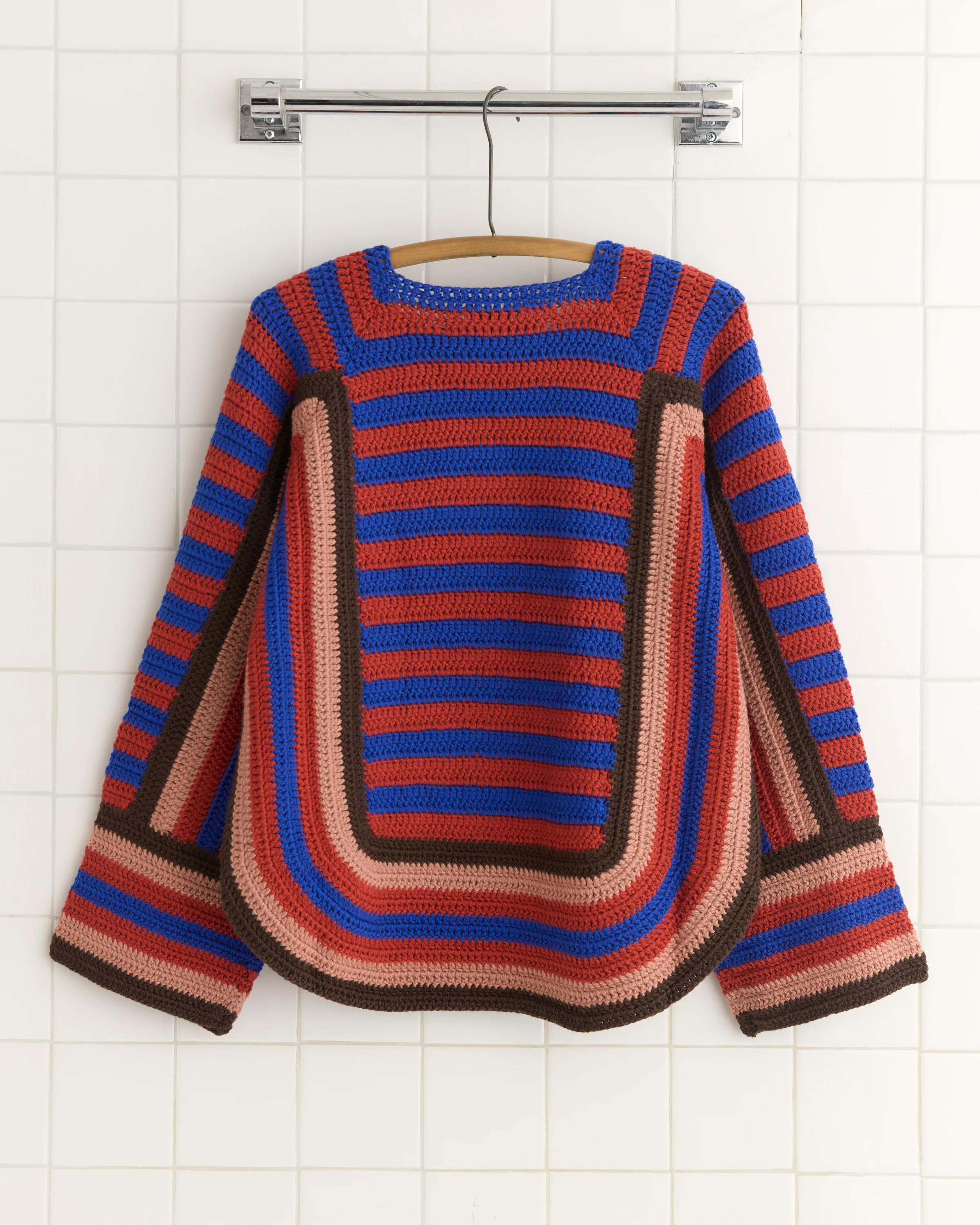 Crochet Four-Stripe Sweater -  Red - Image 3