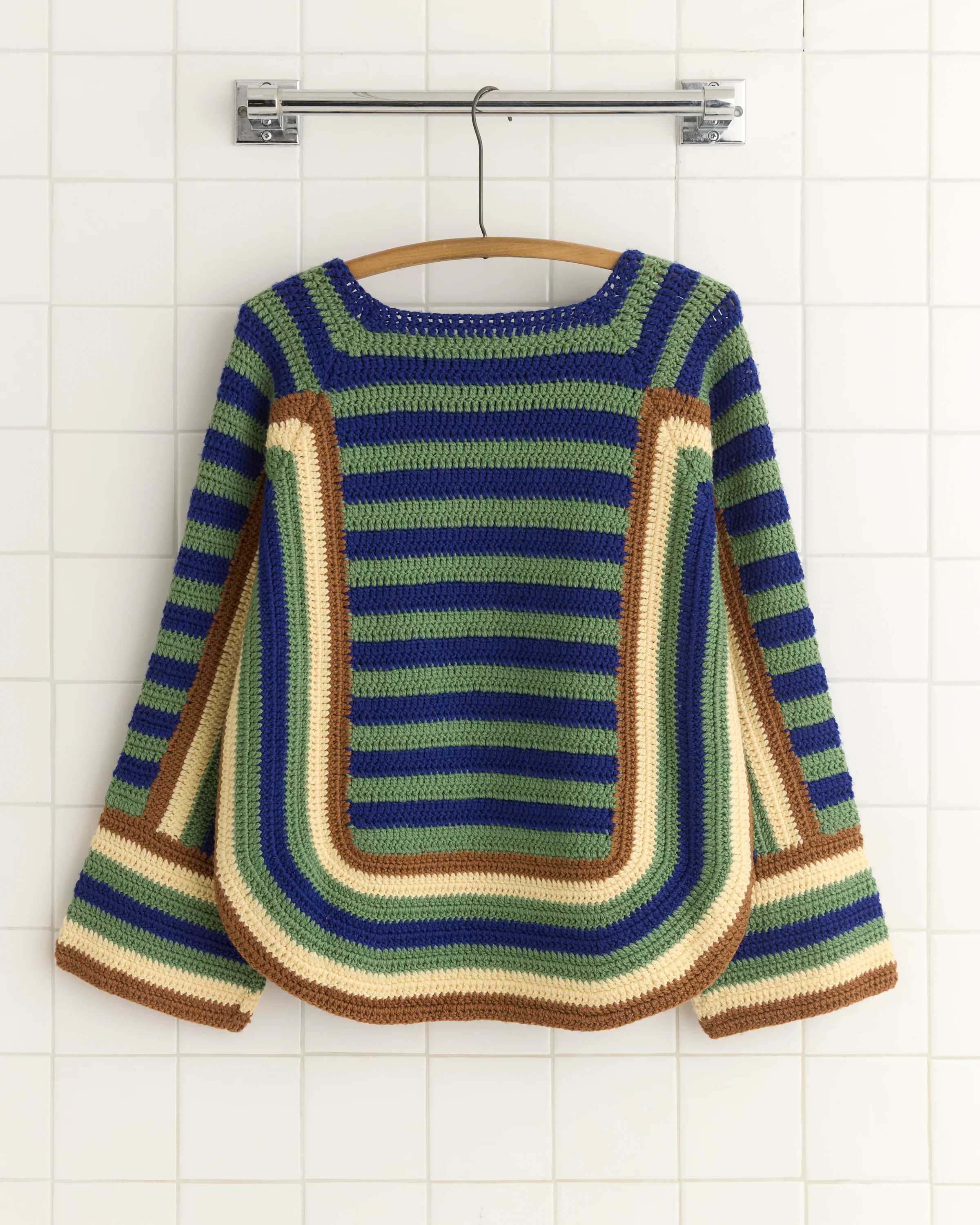 Crochet Four-Stripe Sweater - Green - Image 3