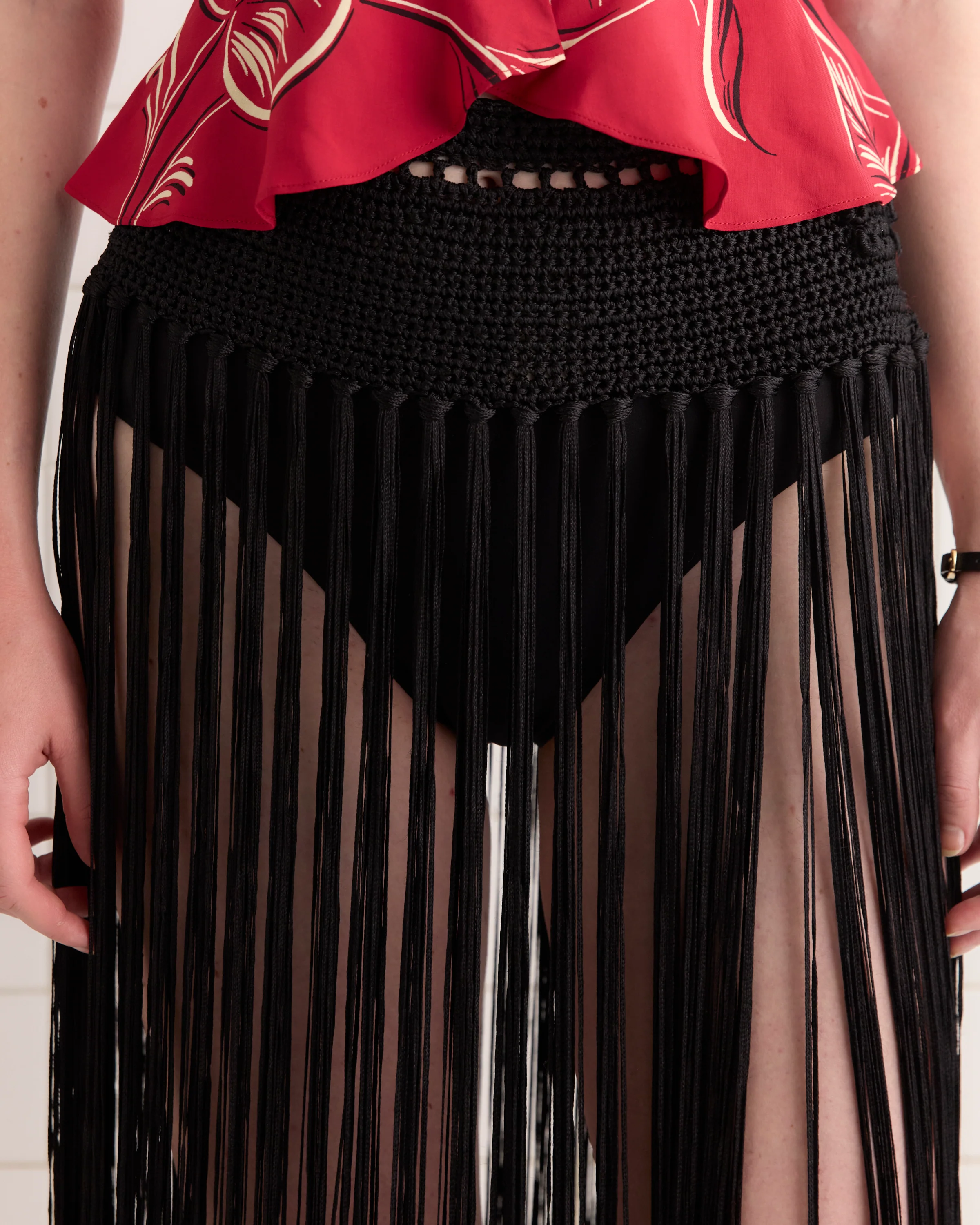 Crochet Fringe Skirt - Black - Image 3