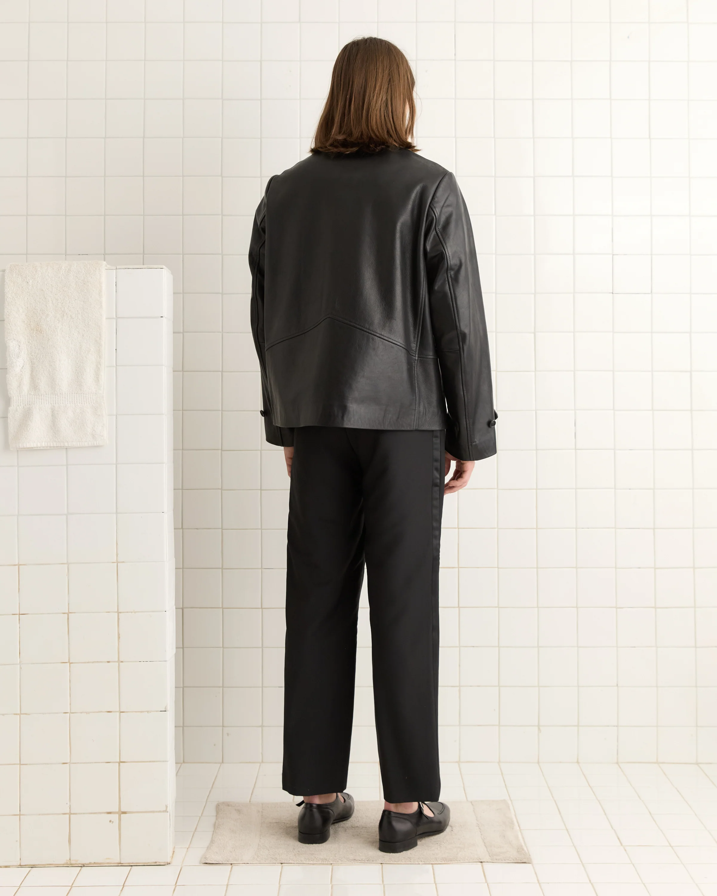 Cropped Continental Coat - Black - Image 3