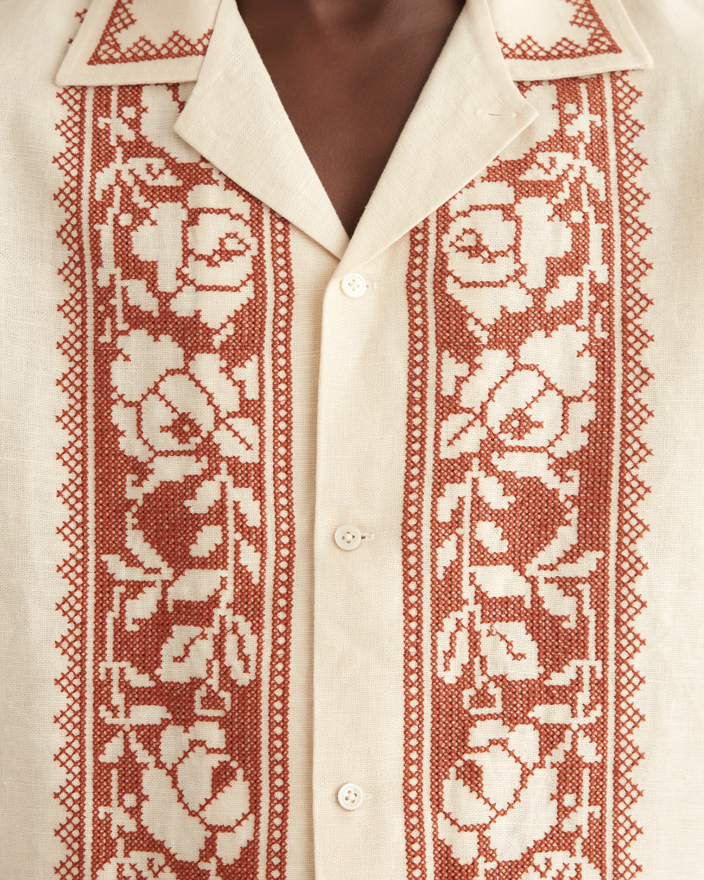 Cross-Stitched Rose Garland Short Sleeve Shirt - Image 2