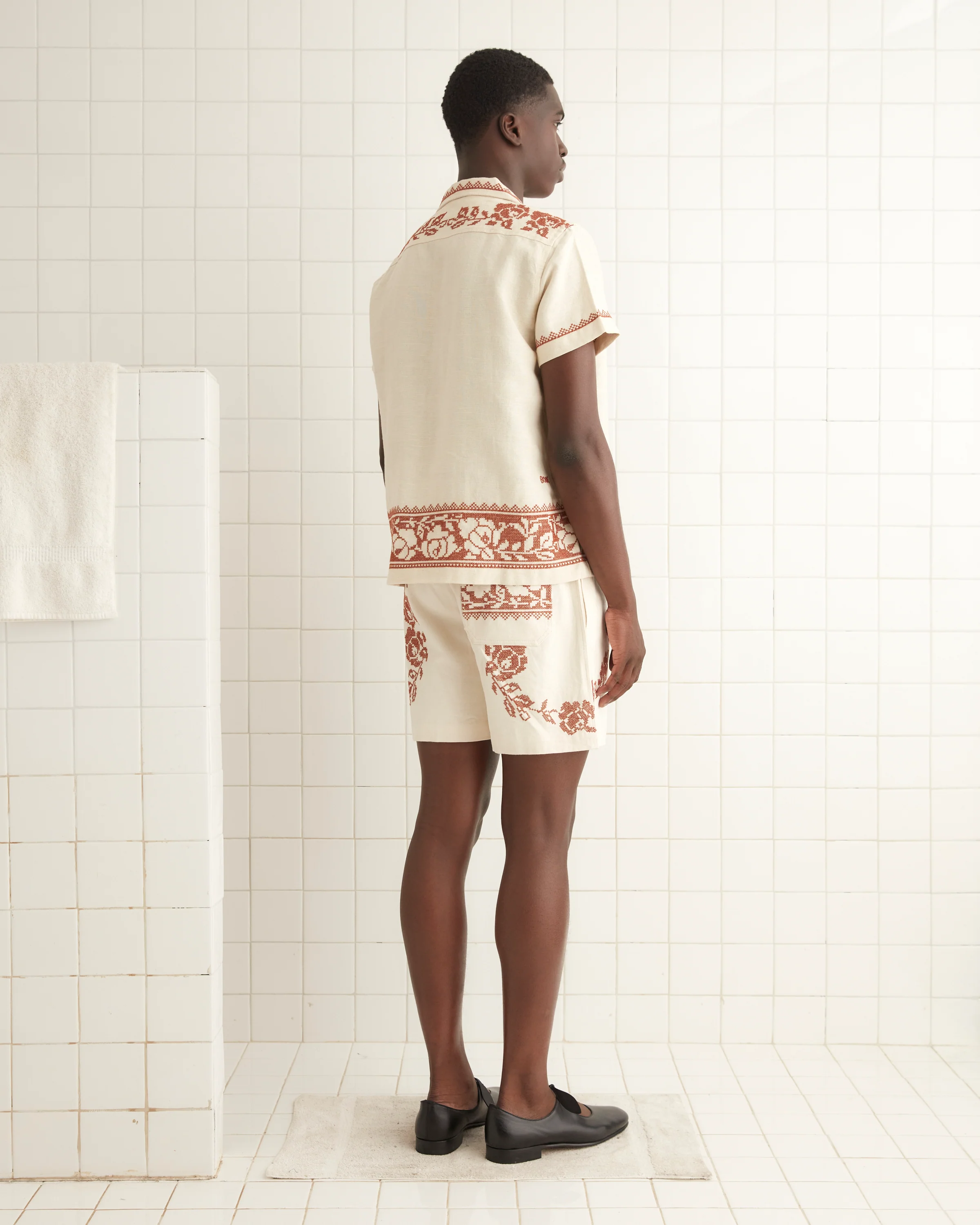 Cross-Stitched Rose Garland Short Sleeve Shirt - Image 3