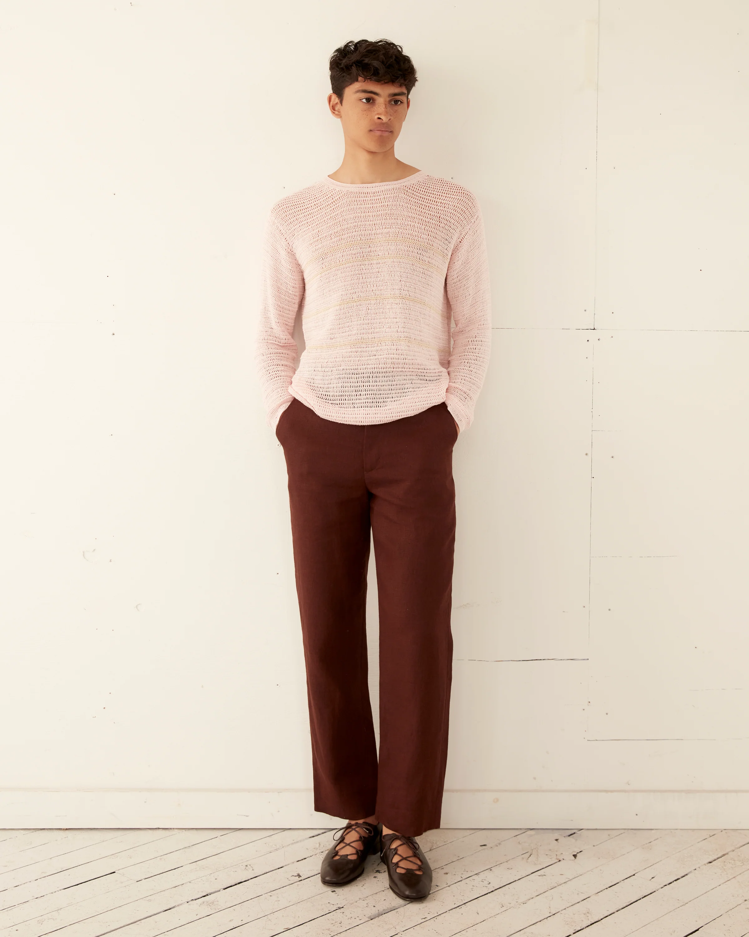 Delicate Stripe Crochet Pullover - Image 2