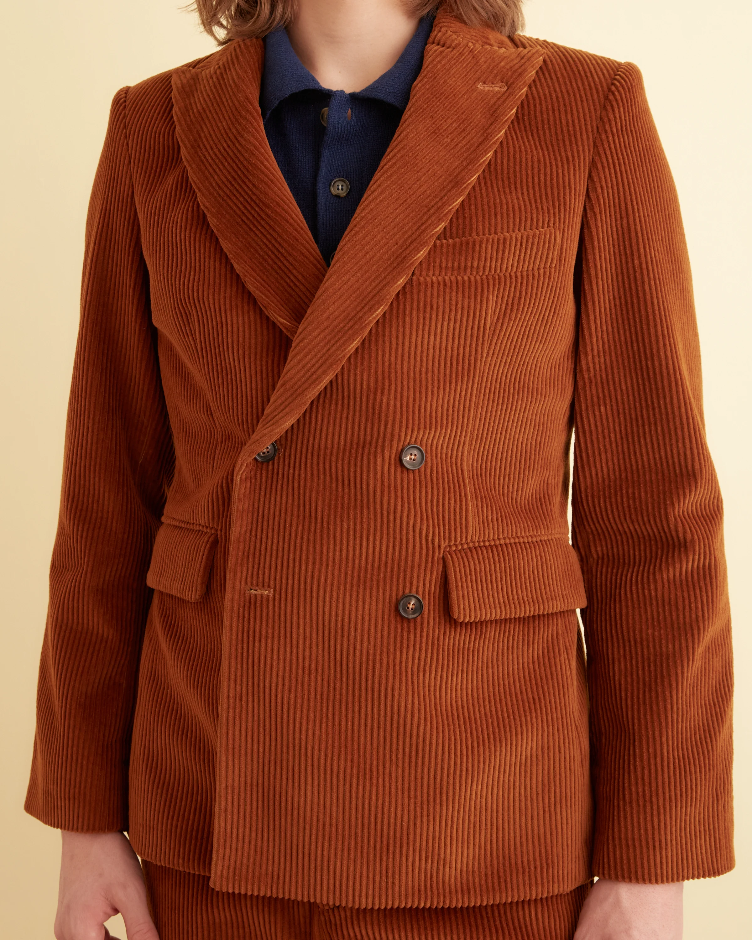 Double-Breasted Corduroy Jacket - Tobacco - Image 2