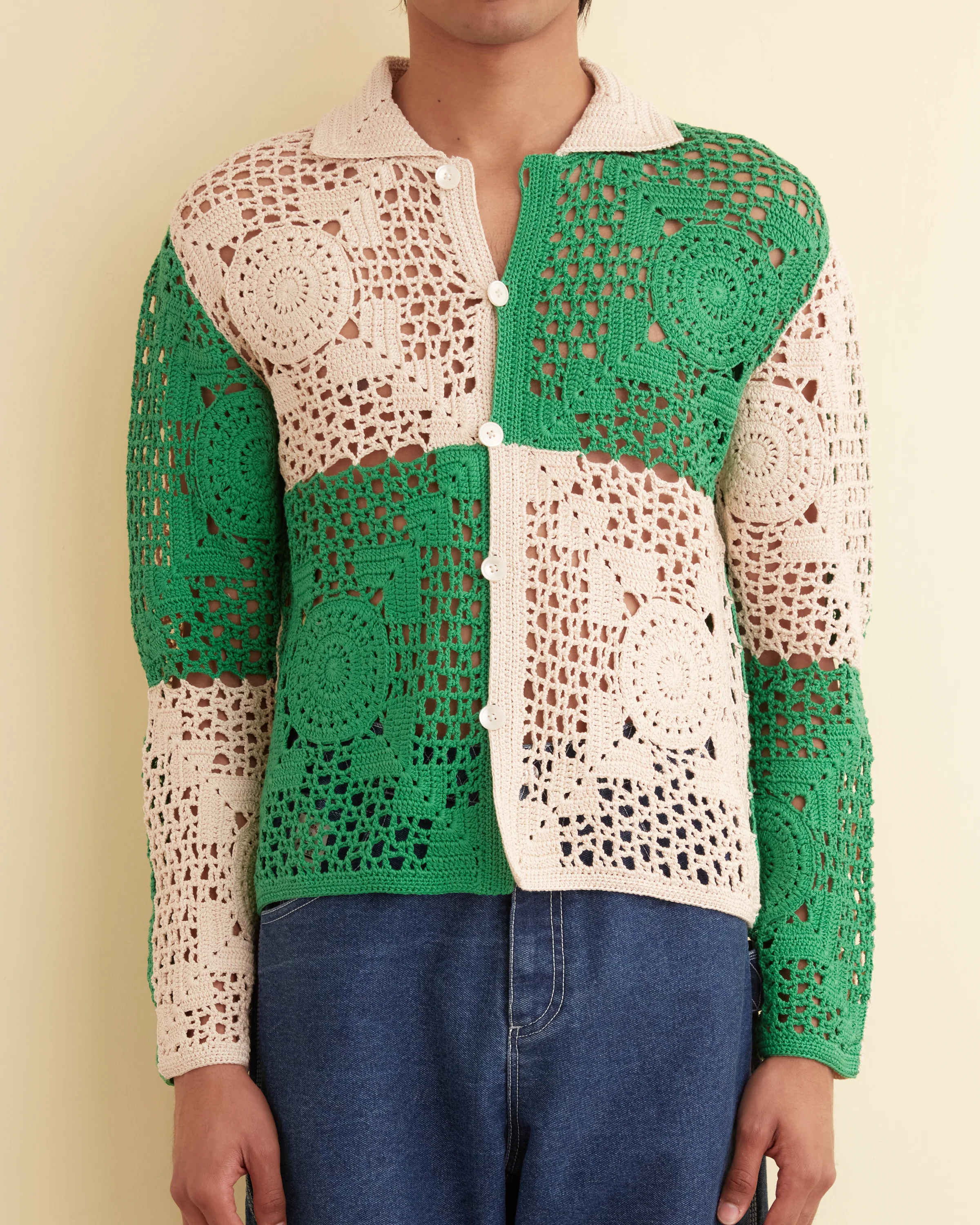 Duotone Crochet Overshirt - Green - Image 3