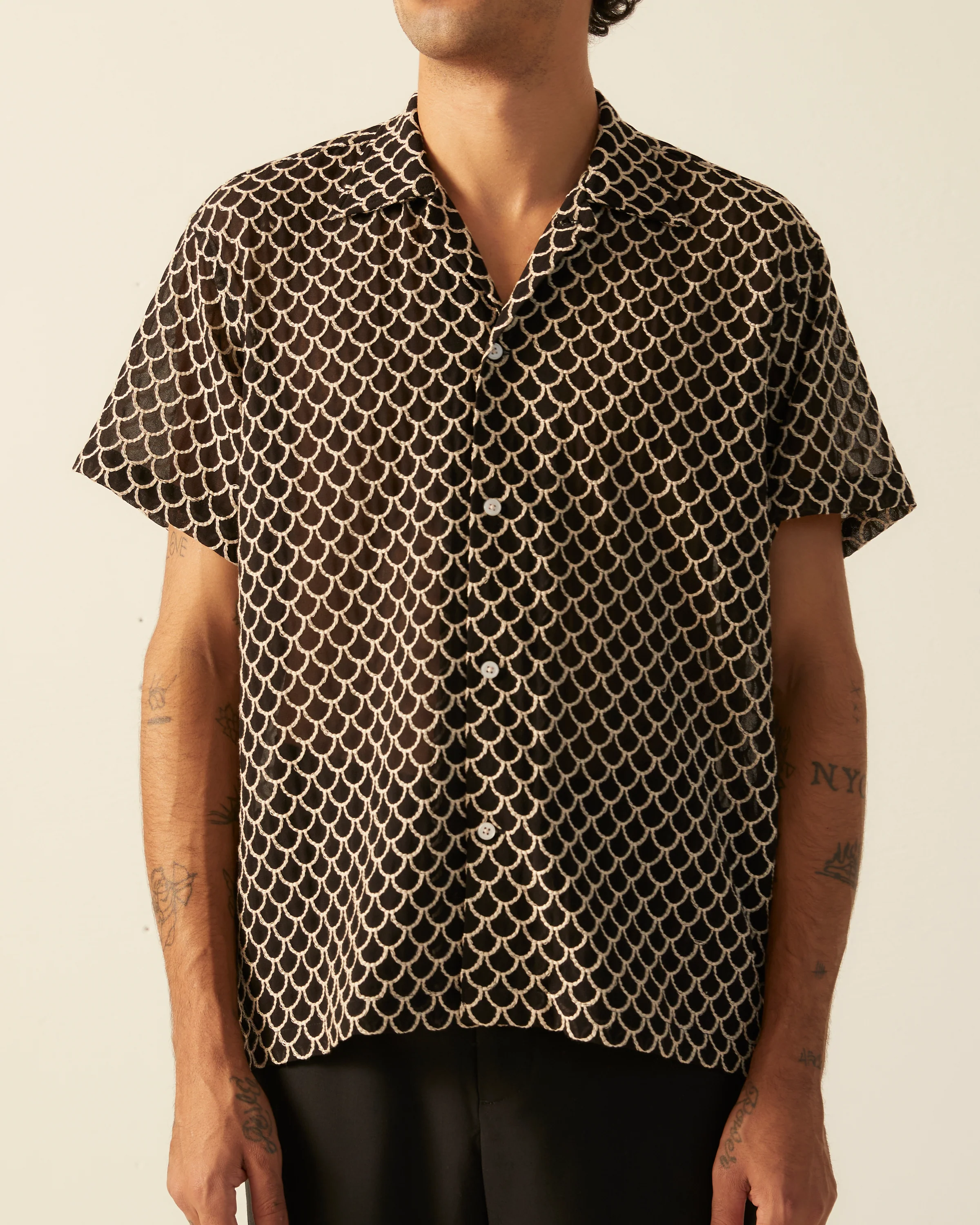 Embroidered Sheer Siren Short Sleeve Shirt - Image 2