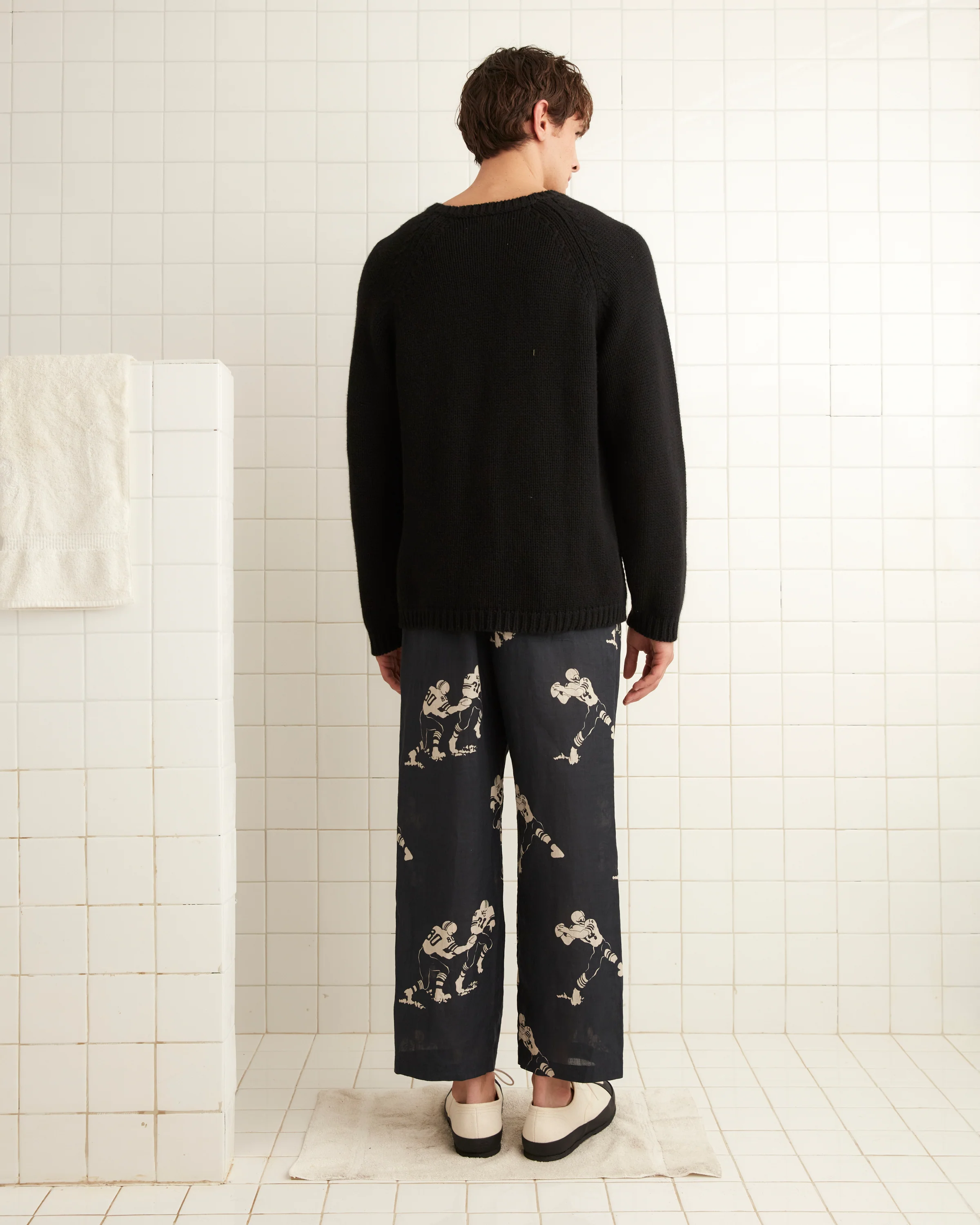 Football Silhouette Pajama Pants - Black/Cream - Image 3