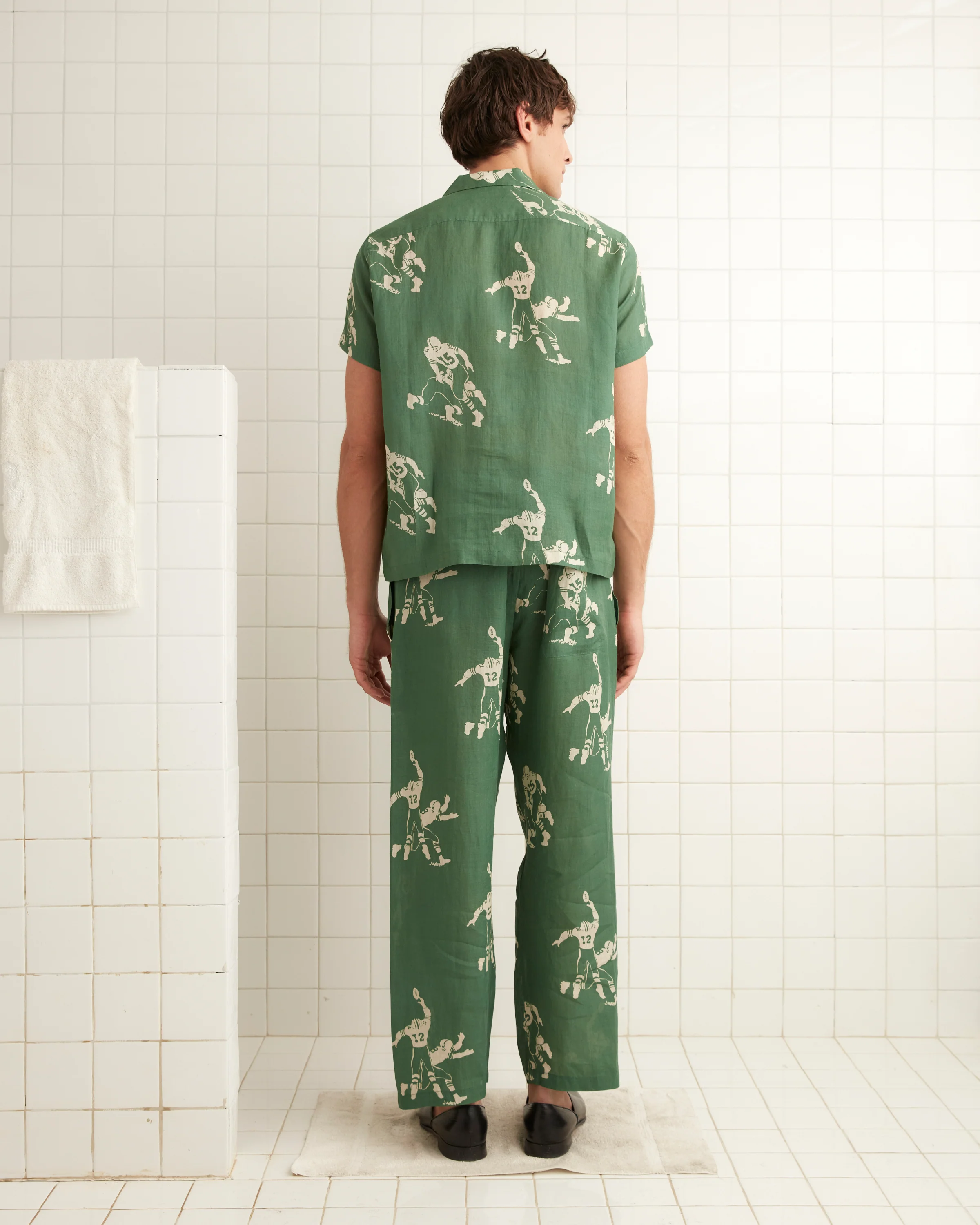 Football Silhouette Pajama Pants - Green/Cream - Image 3
