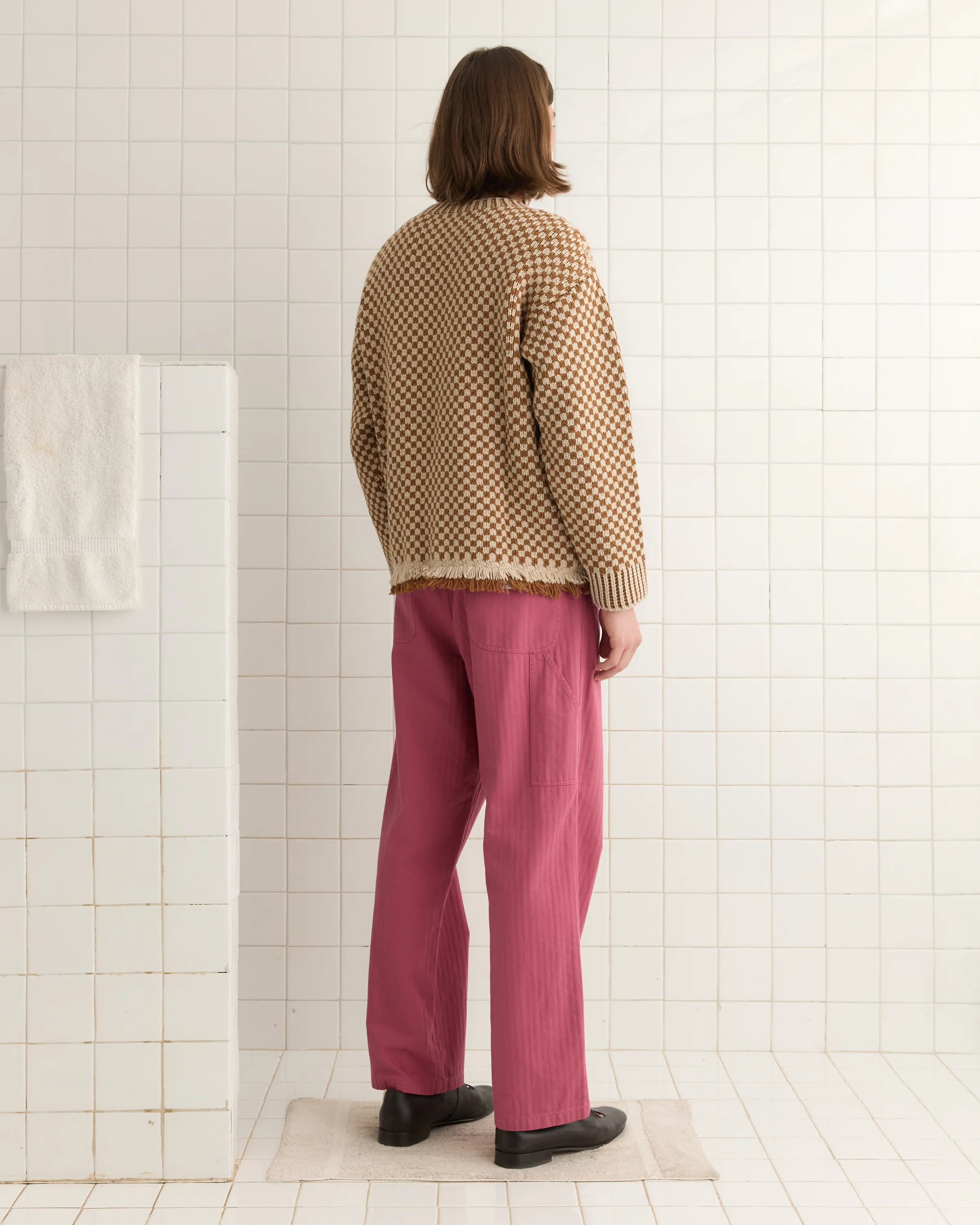 Fringe Check Pullover - Brown - Image 3