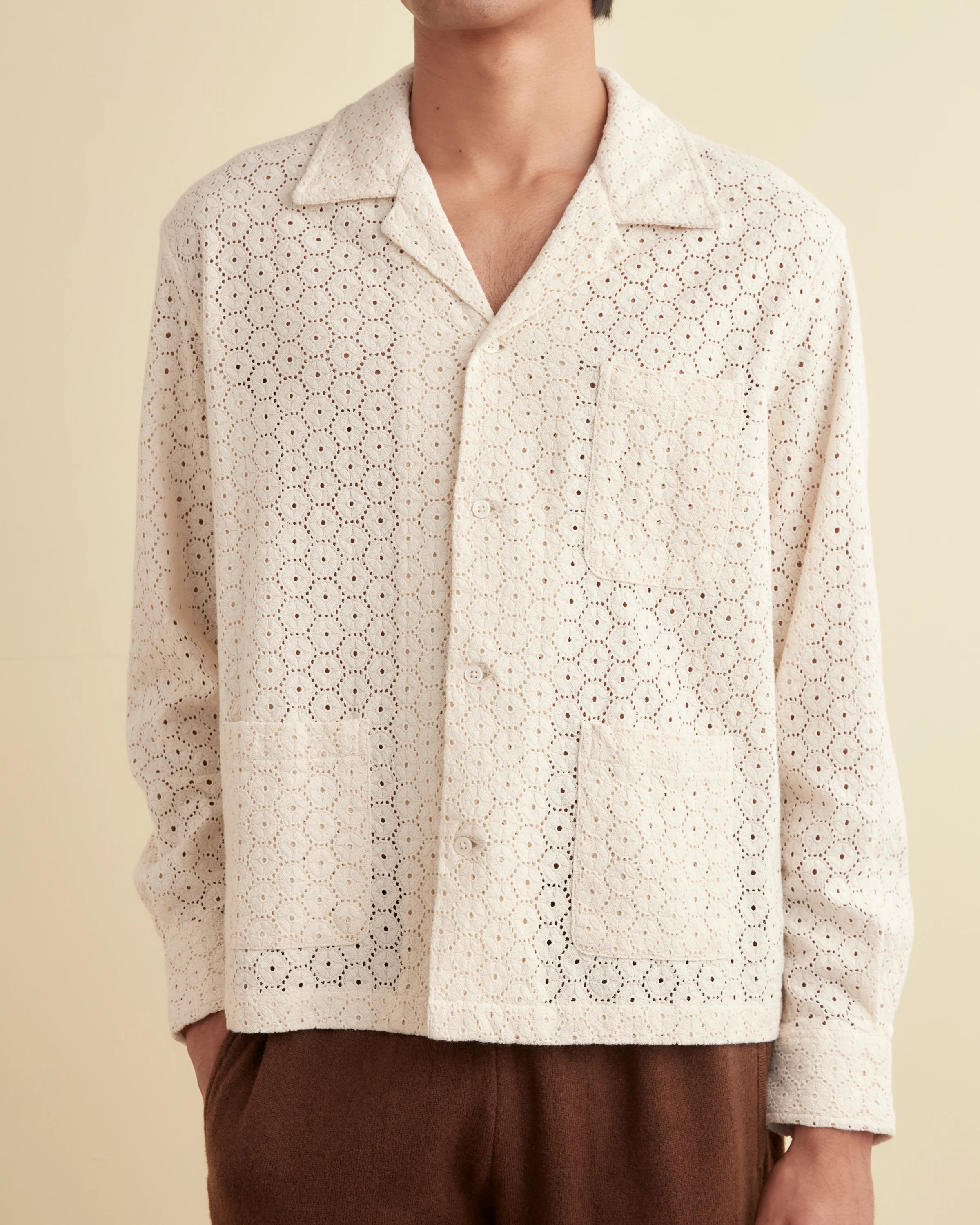 Geo Lace Overshirt - Ecru