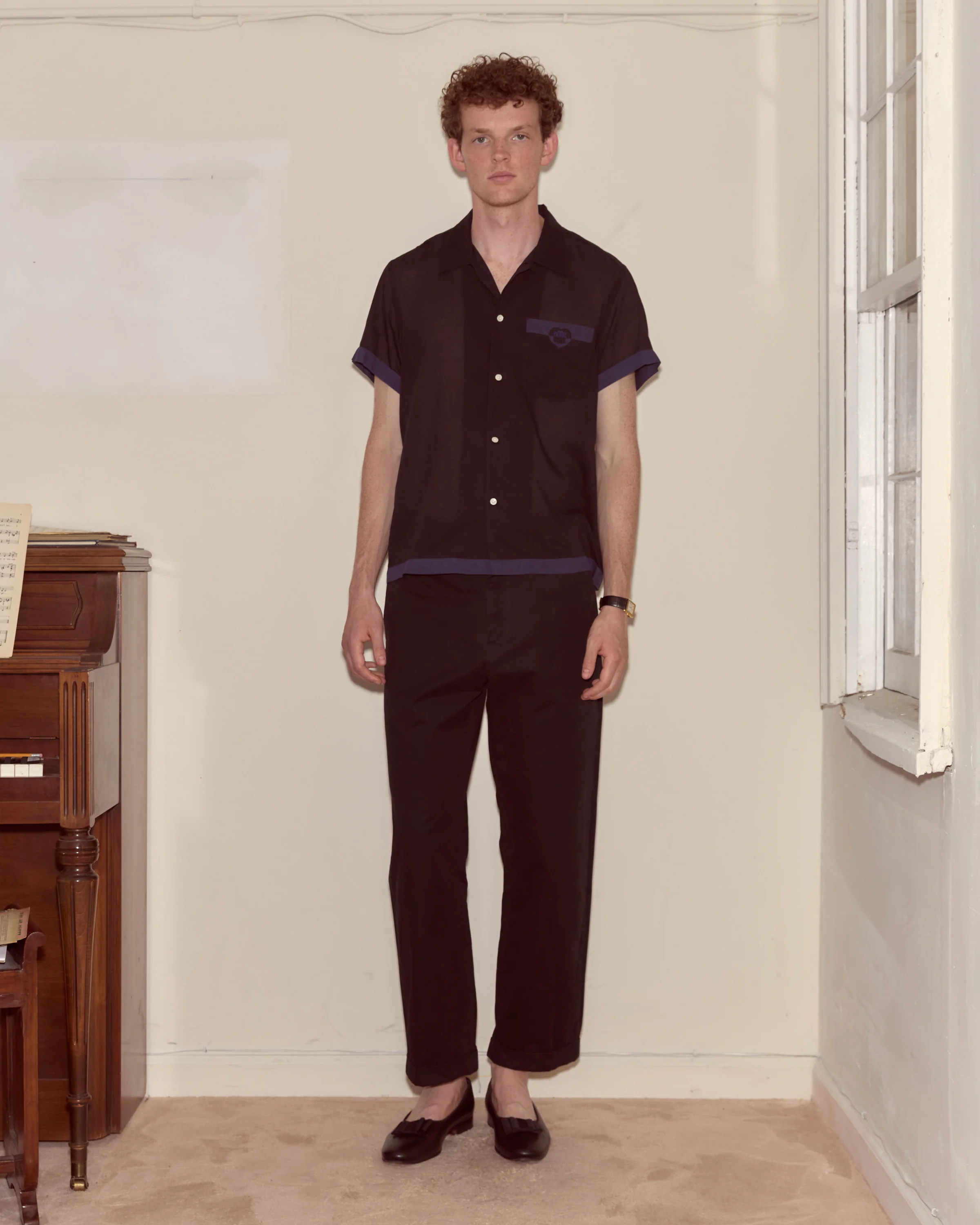 Heart Deco Short Sleeve Shirt - Navy/Black