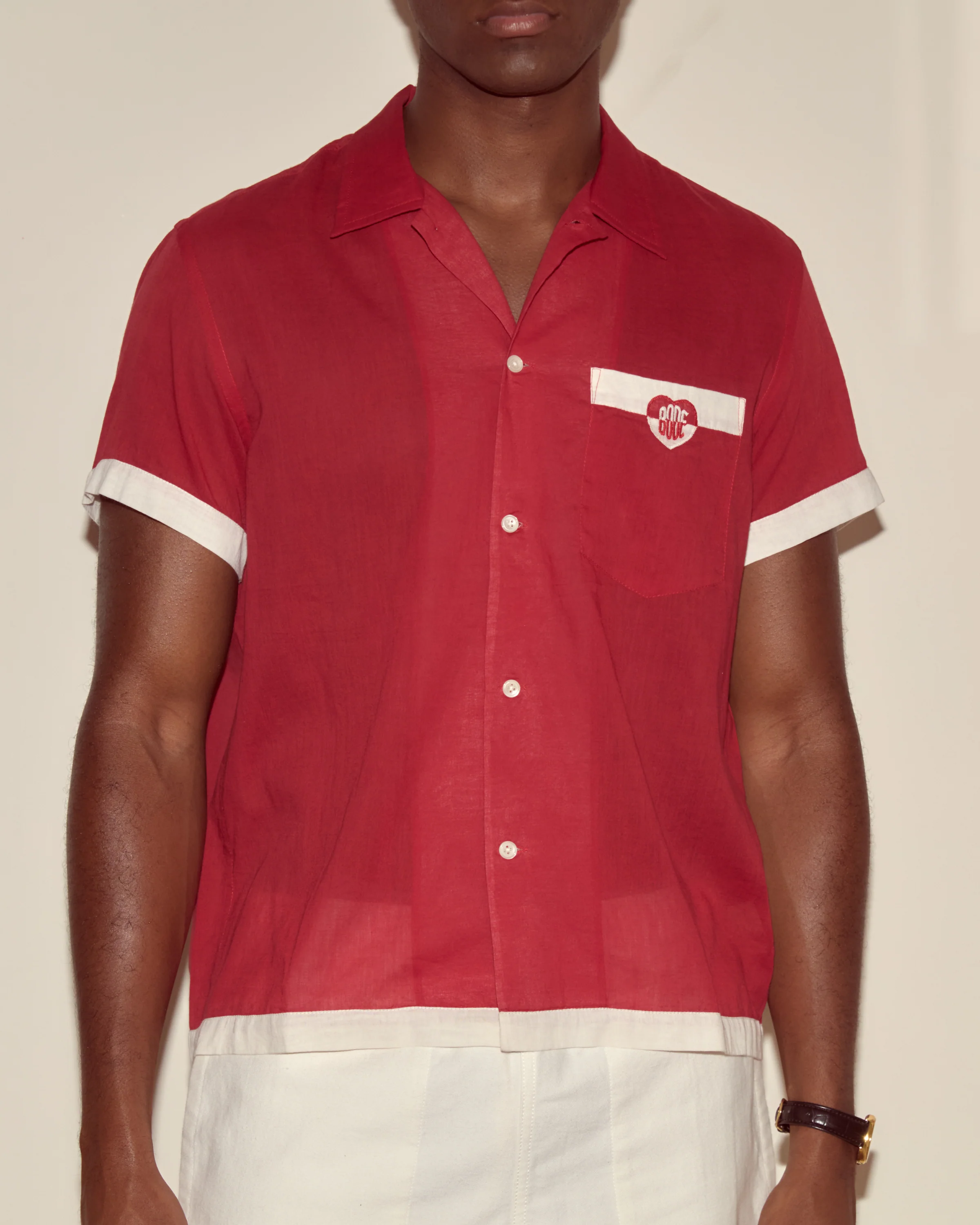 Heart Deco Short Sleeve Shirt - Red/White - Image 2