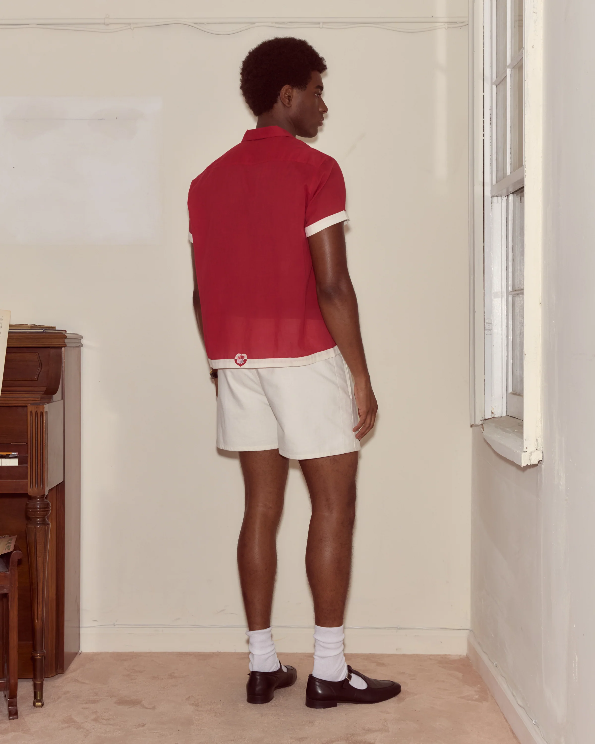 Heart Deco Short Sleeve Shirt - Red/White - Image 3
