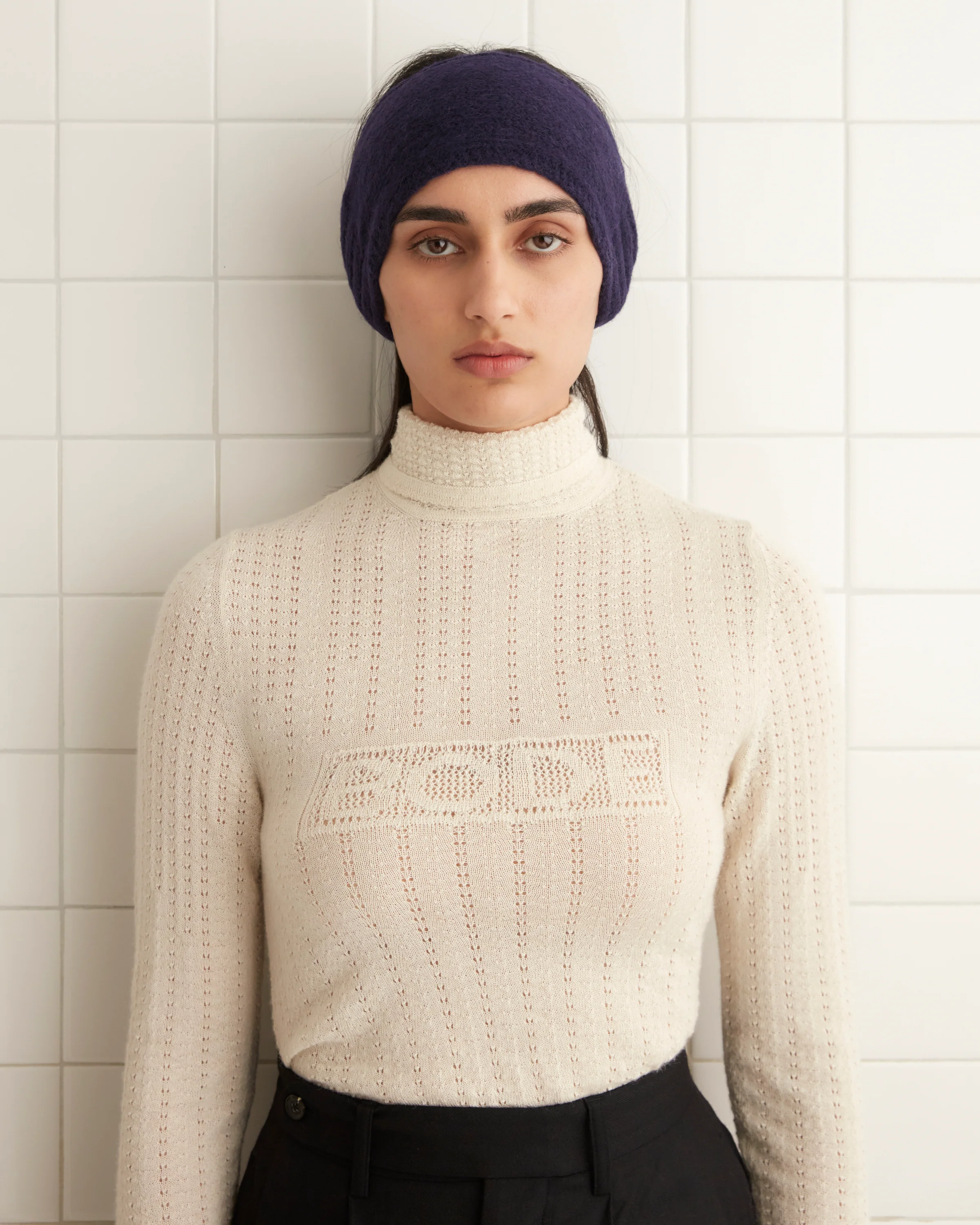 Knitted Headband - Navy - Image 3