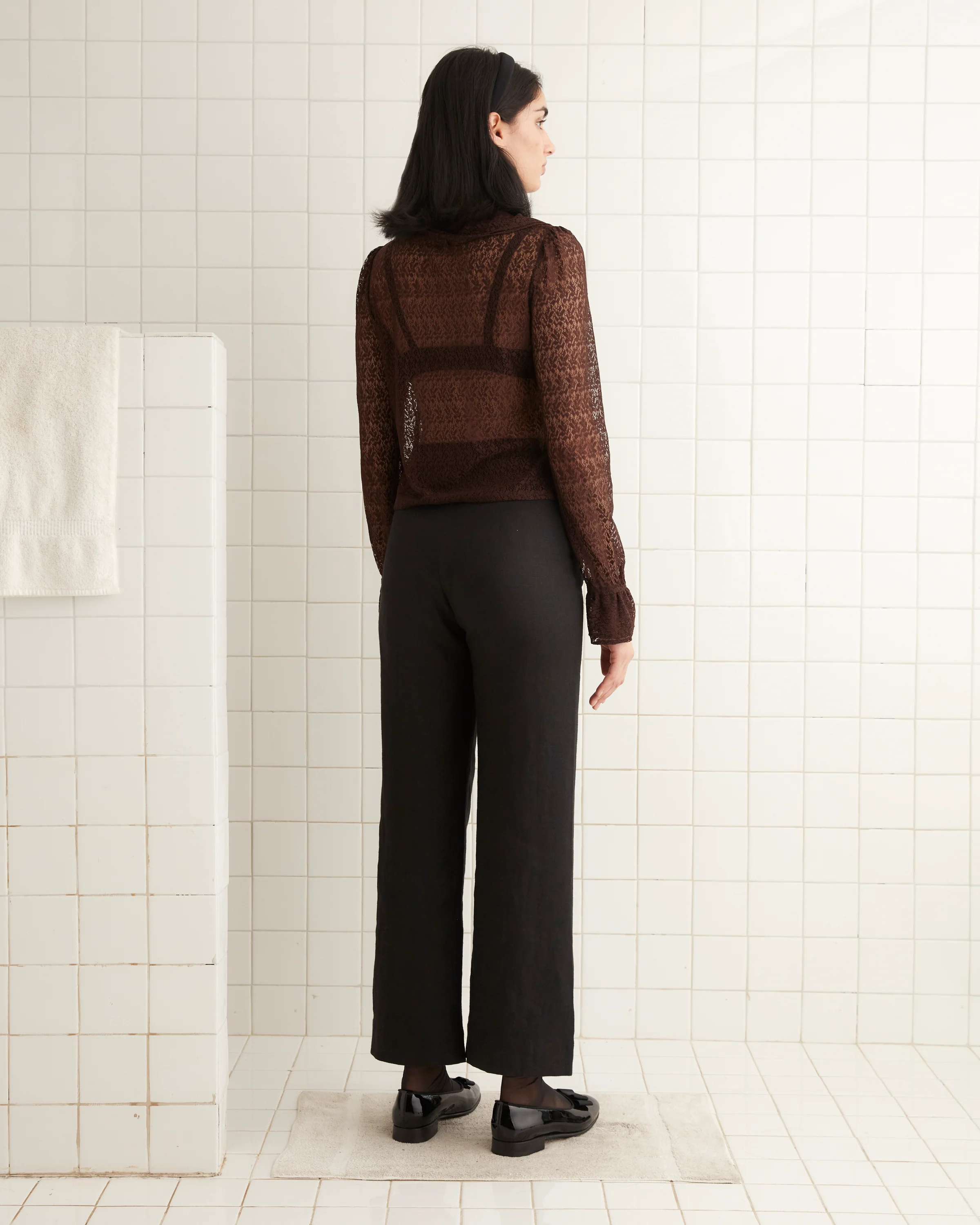 Lace Flounce Blouse - Brown/Black - Image 3