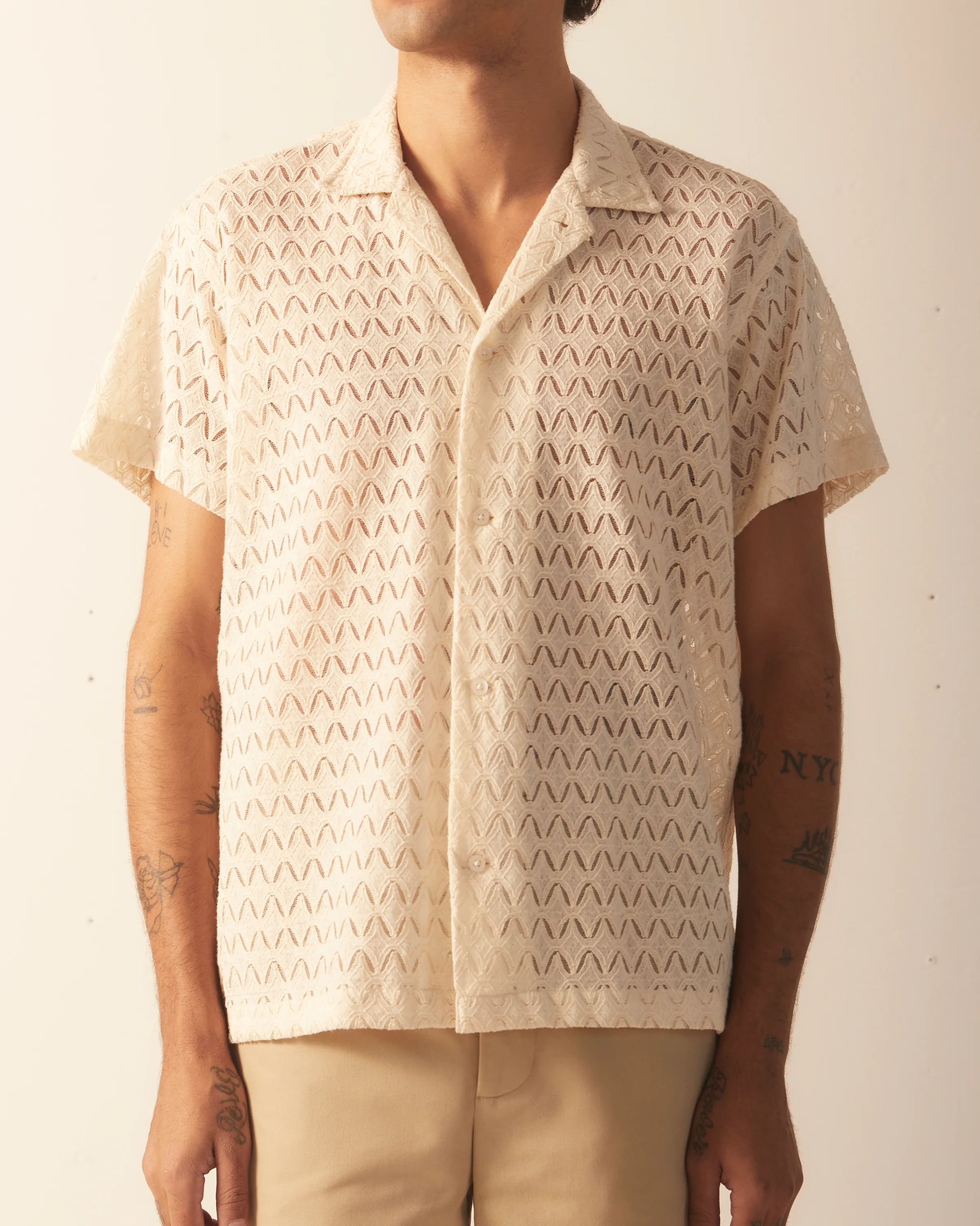 Lattice Lace Short Sleeve Shirt - Image 2
