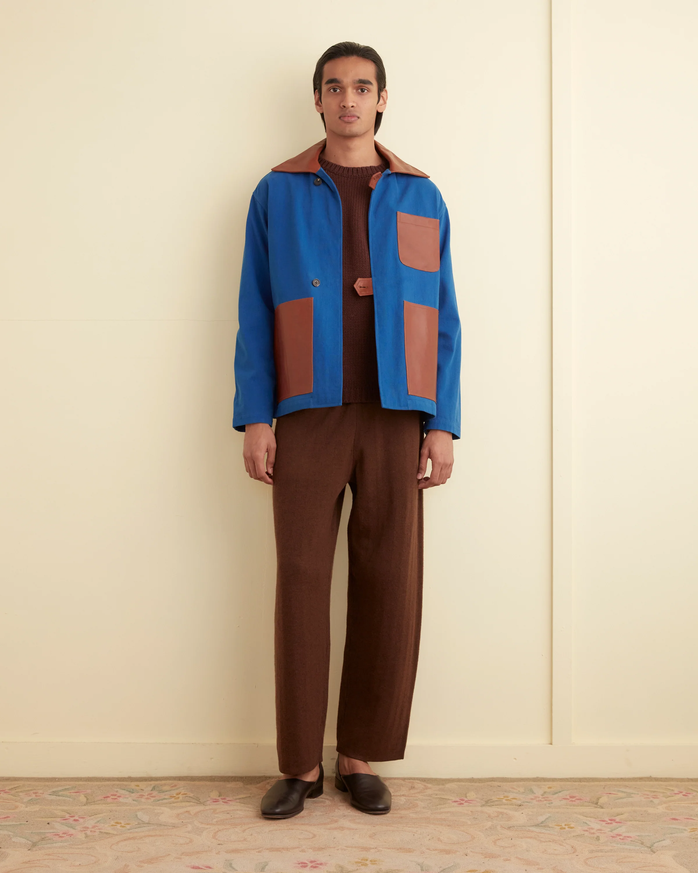 Leather Tab Jacket - Tan/Blue - Image 2