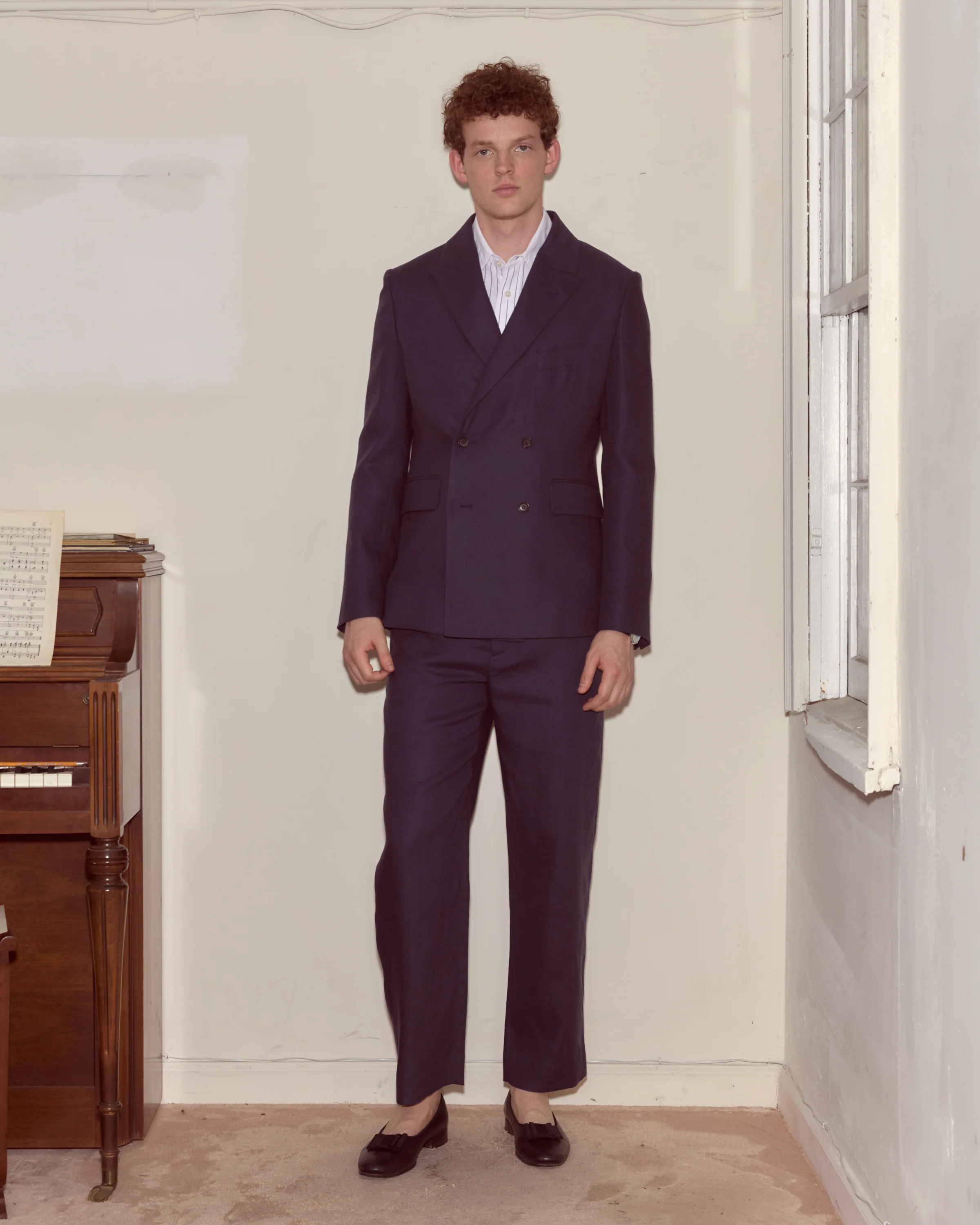 Lightweight Linen Double-Breasted Suit Jacket - Midnight - Image 3