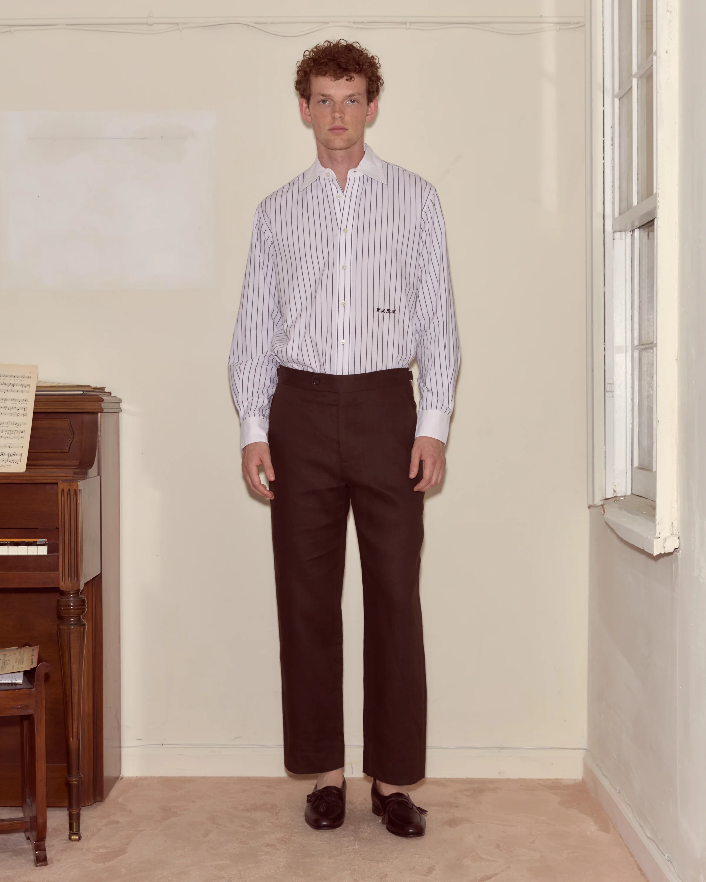 Lightweight Linen Side-Buckle Trousers - Brown/Black