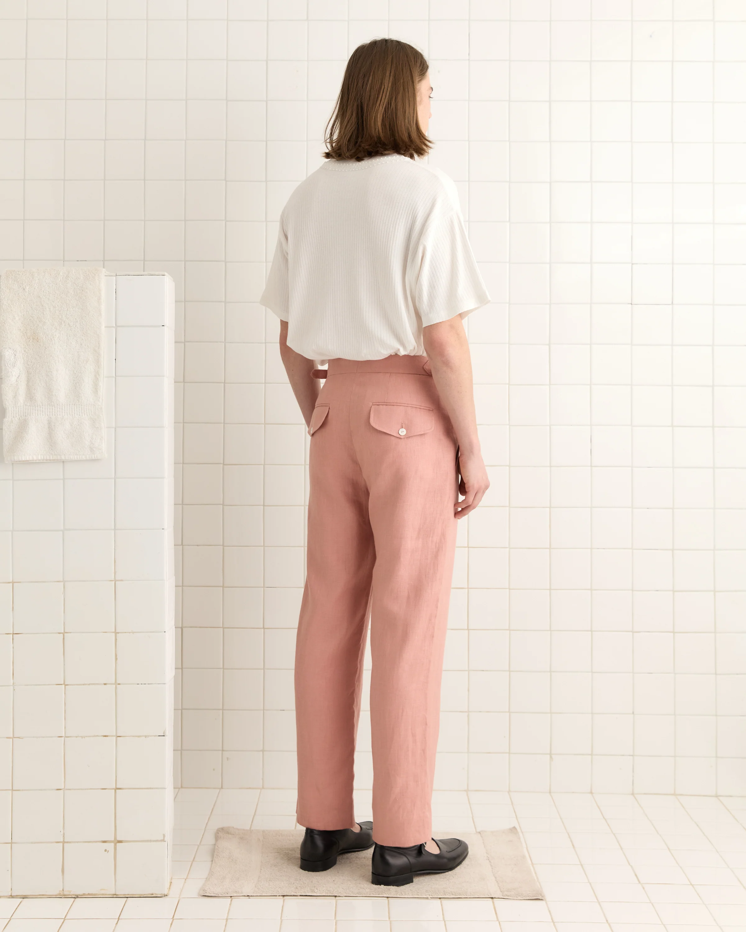 Lightweight Linen Side-Buckle Trousers - Pink - Image 3