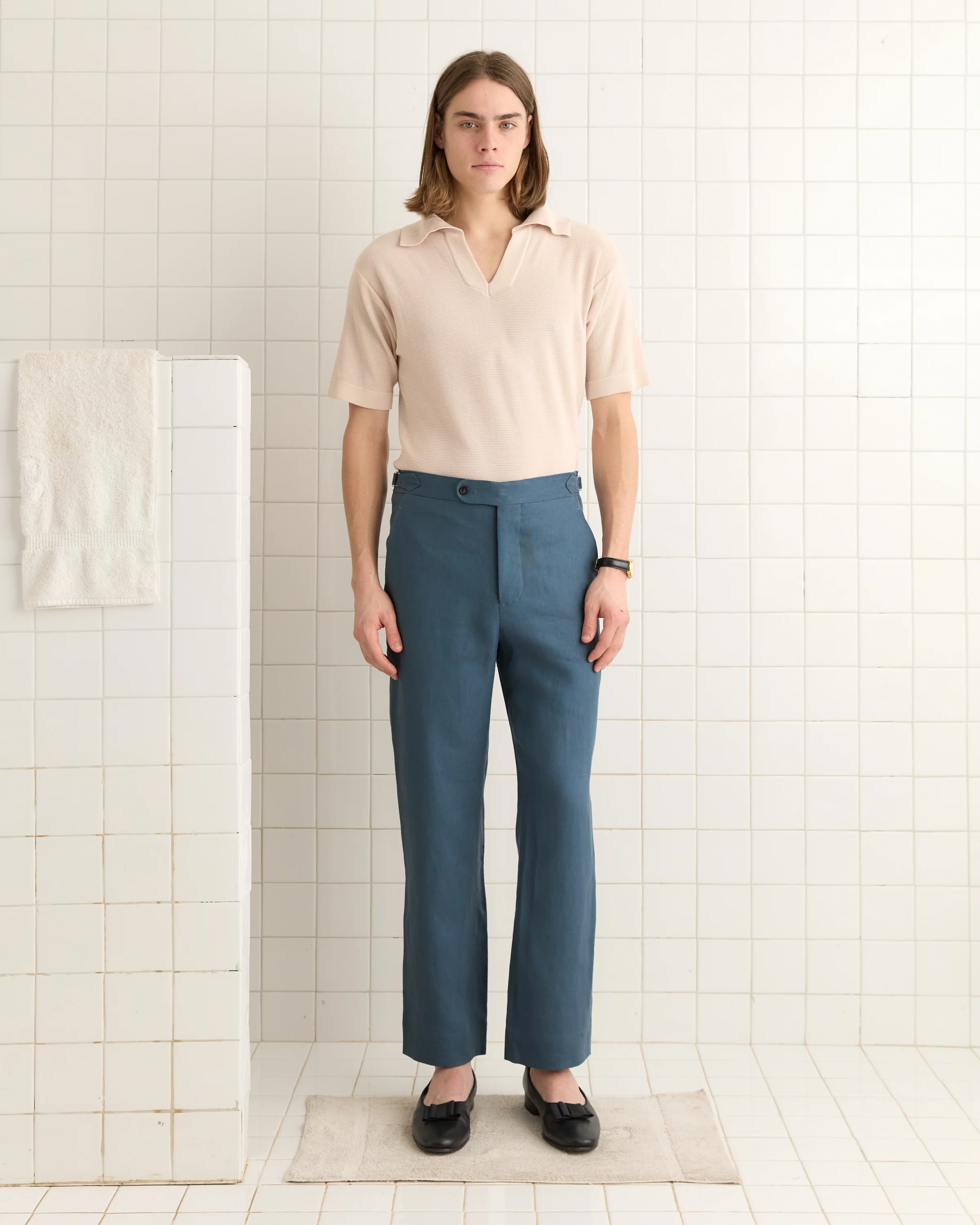 Lightweight Linen Side-Buckle Trousers - Teal