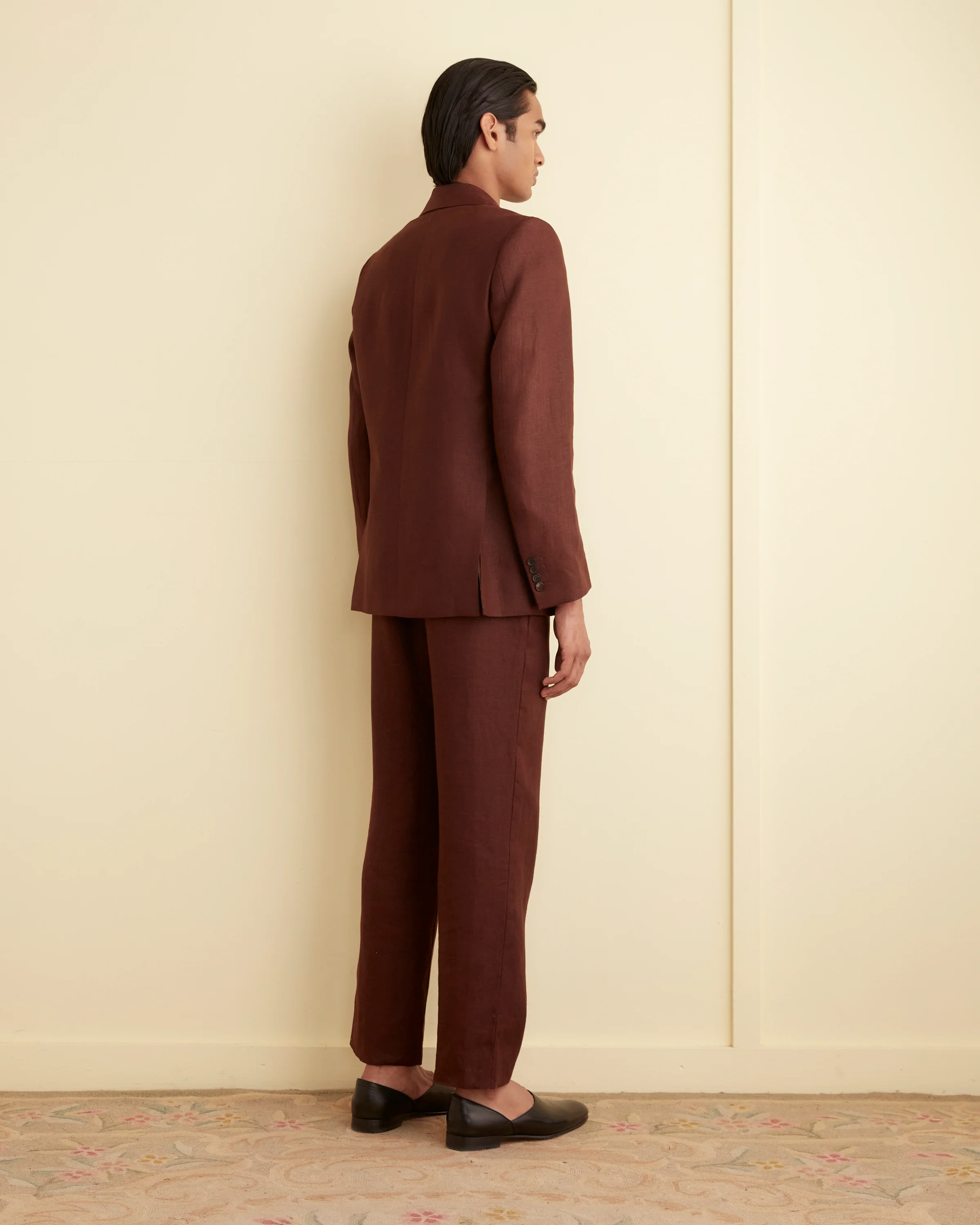 Linen Double-Breasted Suit Jacket - Chocolate - Image 3