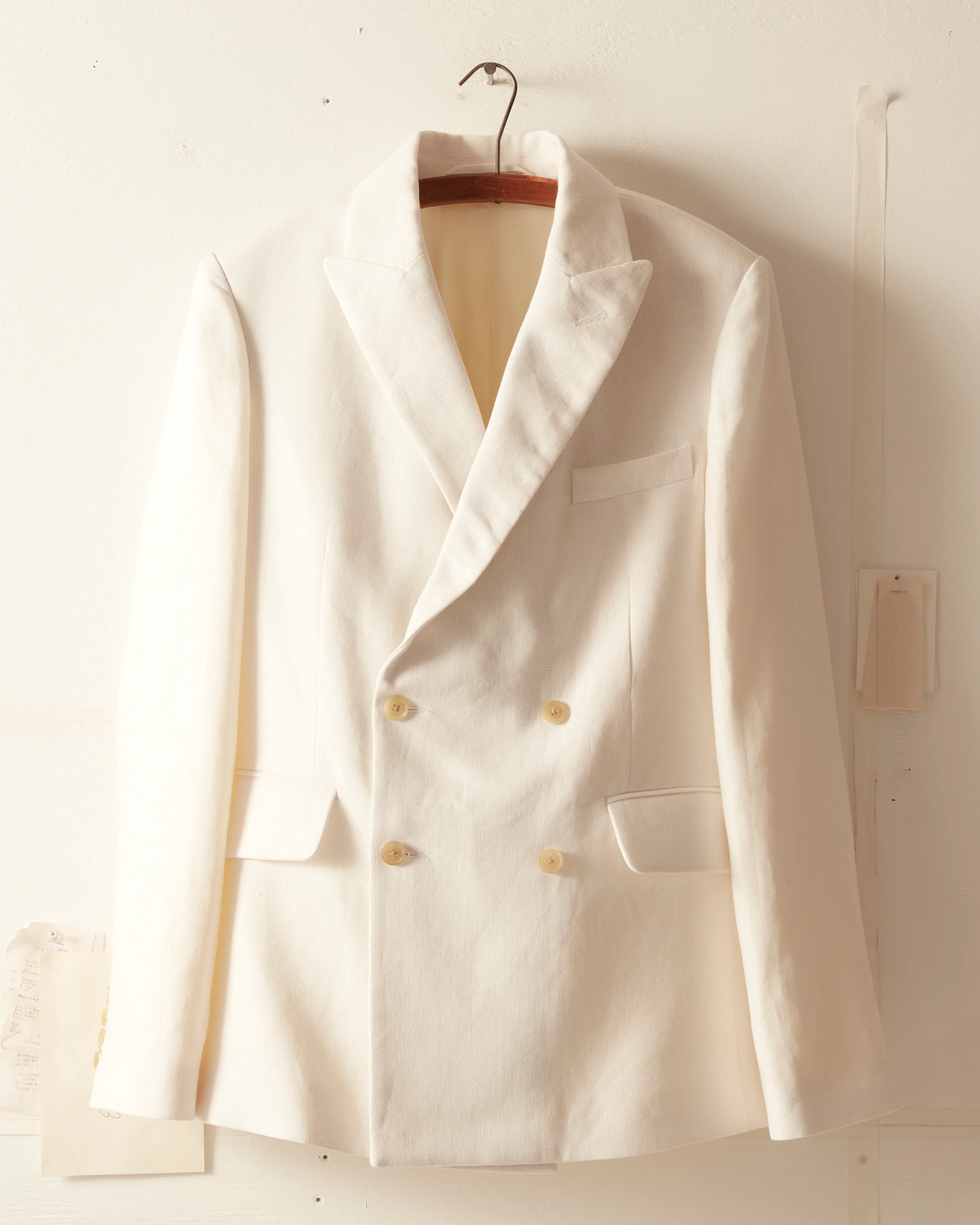 Linen Double-Breasted Suit Jacket - Ivory - Image 2