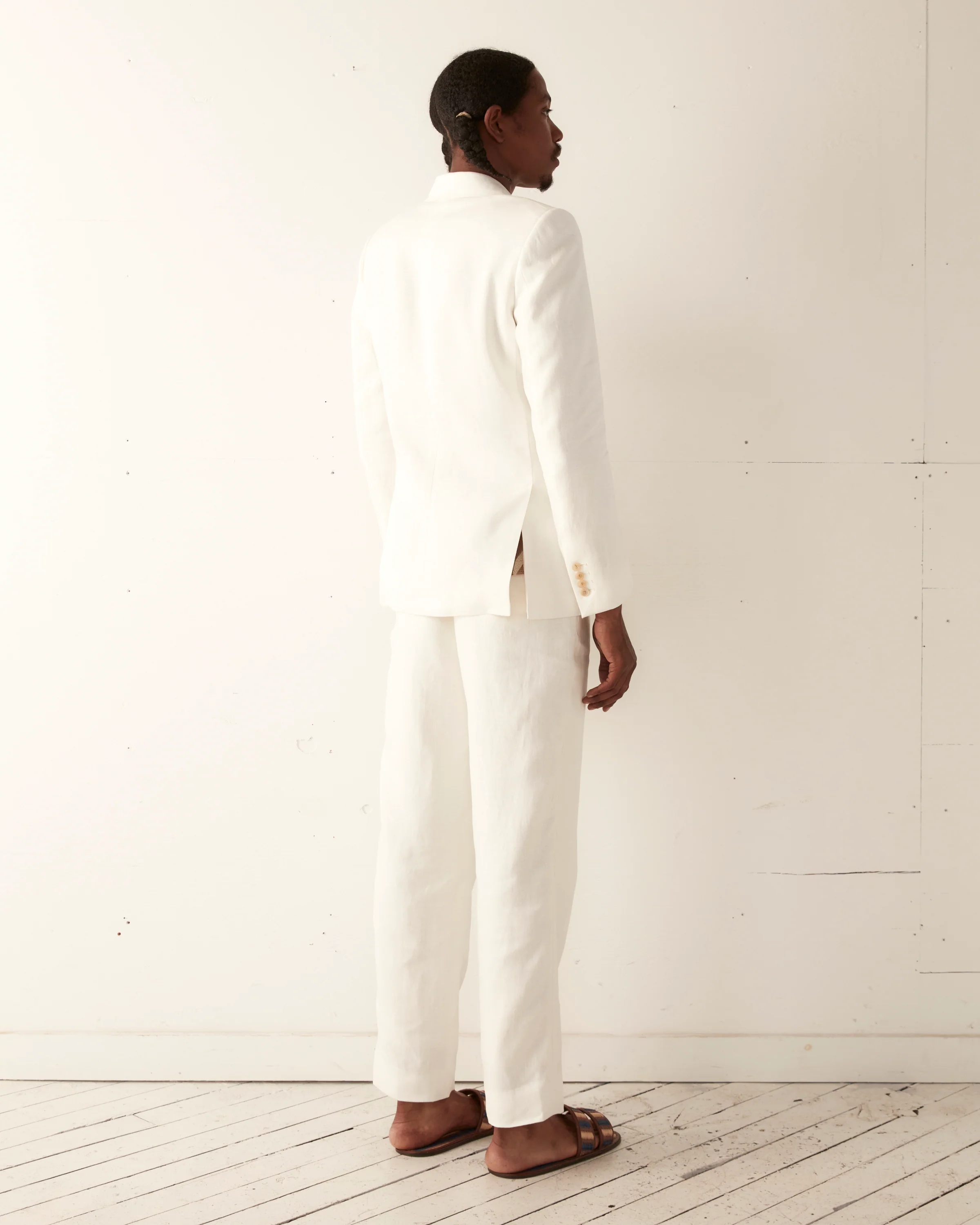 Linen Double-Breasted Suit Jacket - Ivory - Image 4