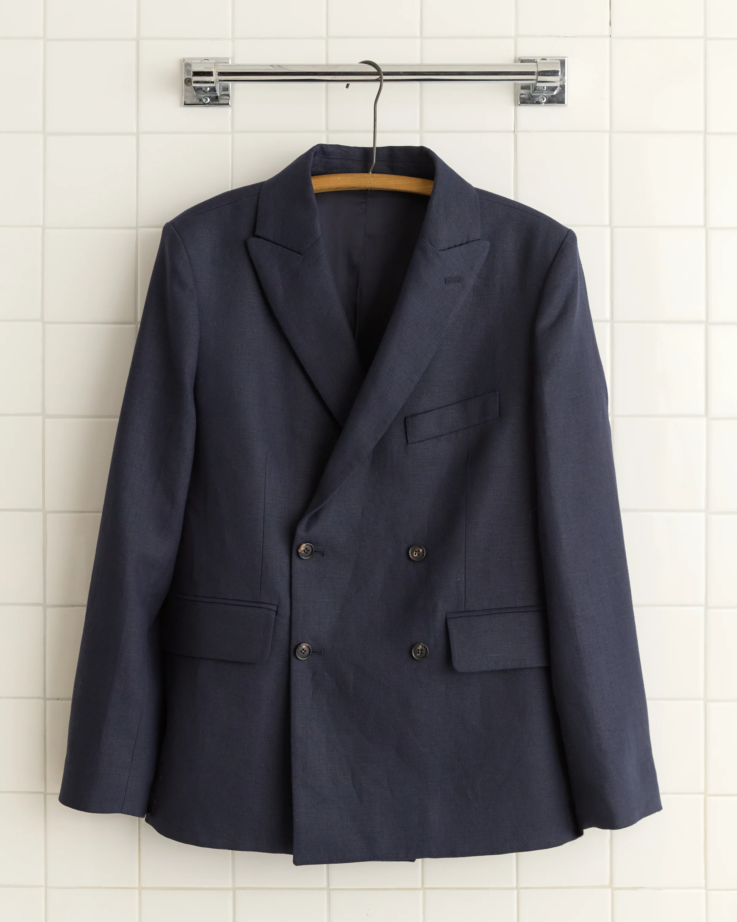Linen Double-Breasted Suit Jacket - Midnight