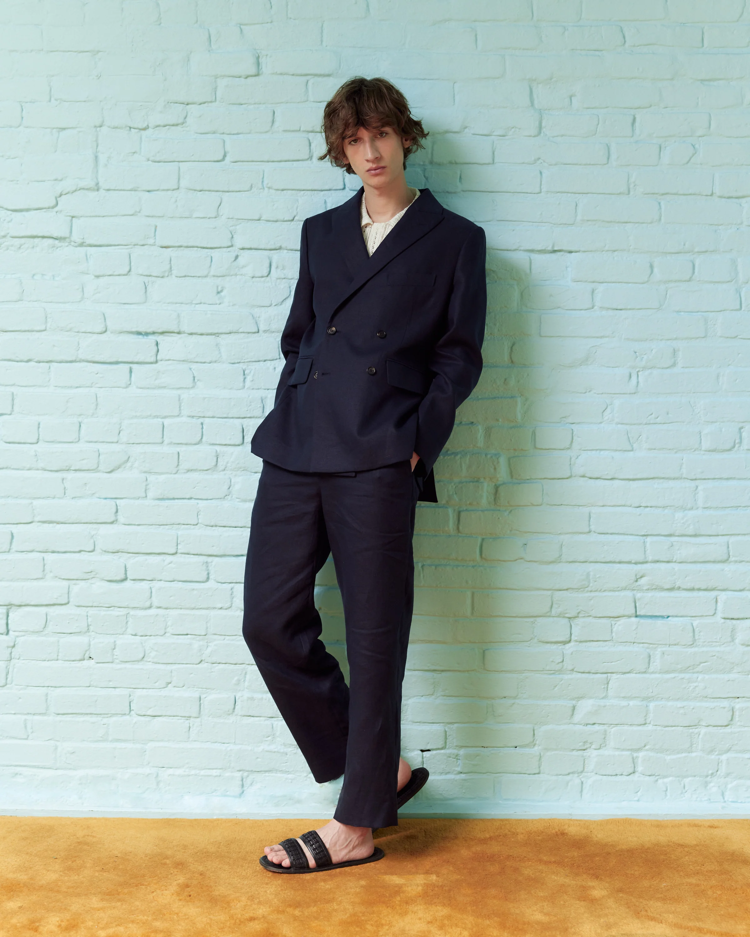 Linen Double-Breasted Suit Jacket - Midnight - Image 5